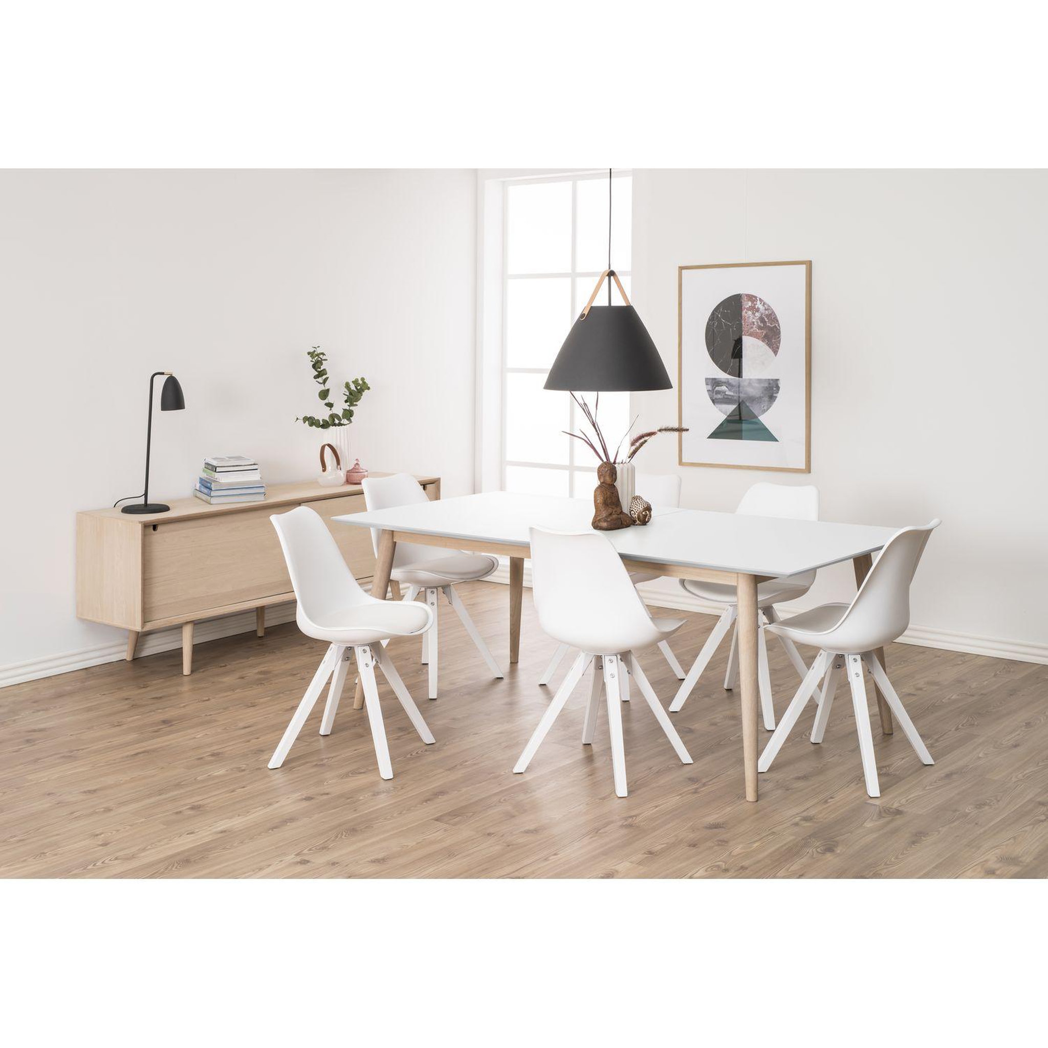 Voir la diapositive 2 : TOILINUX Buffet 5 tiroirs et 2 portes coulissantes en panneaux de particules - Beige