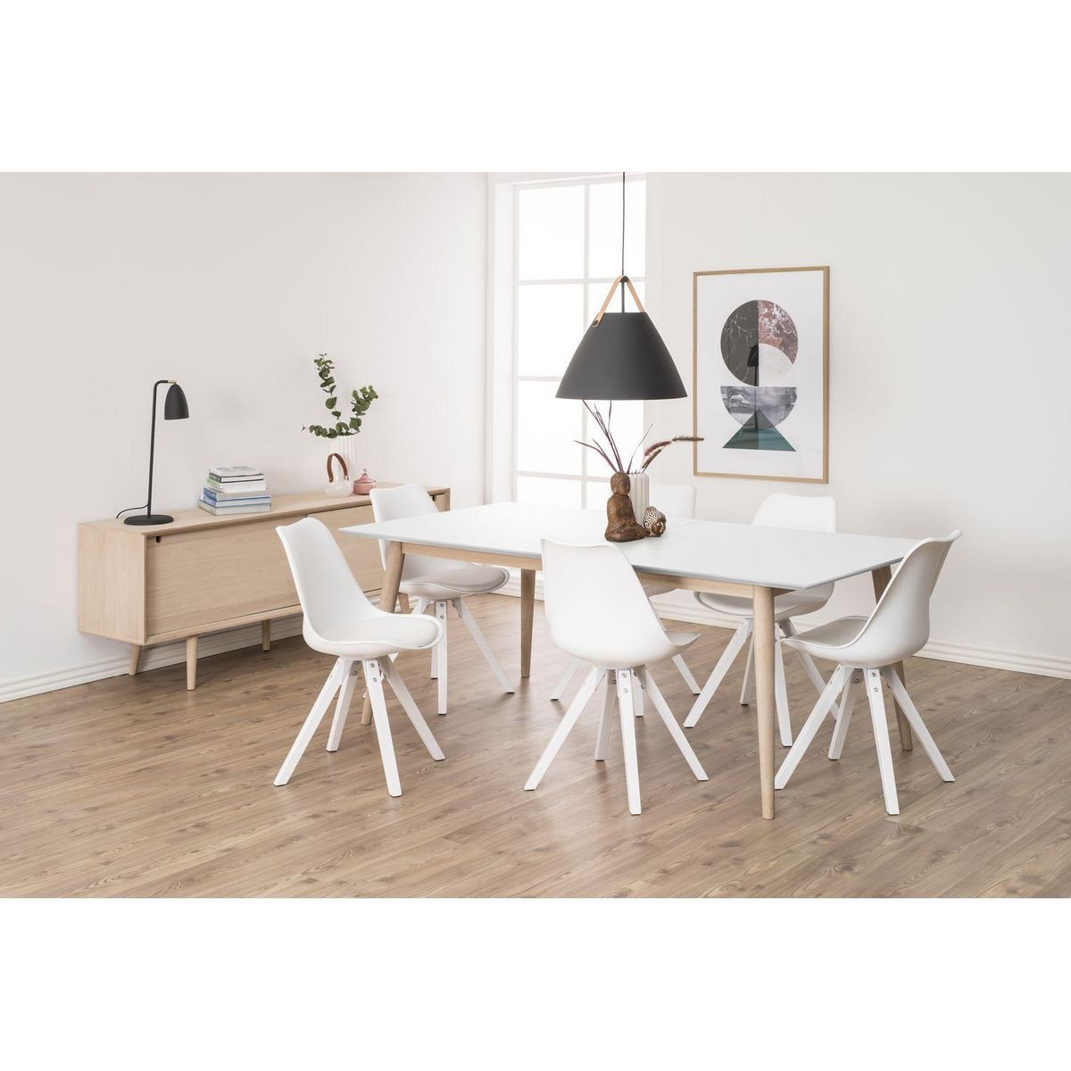 TOILINUX Buffet 5 tiroirs et 2 portes coulissantes en panneaux de particules - Beige