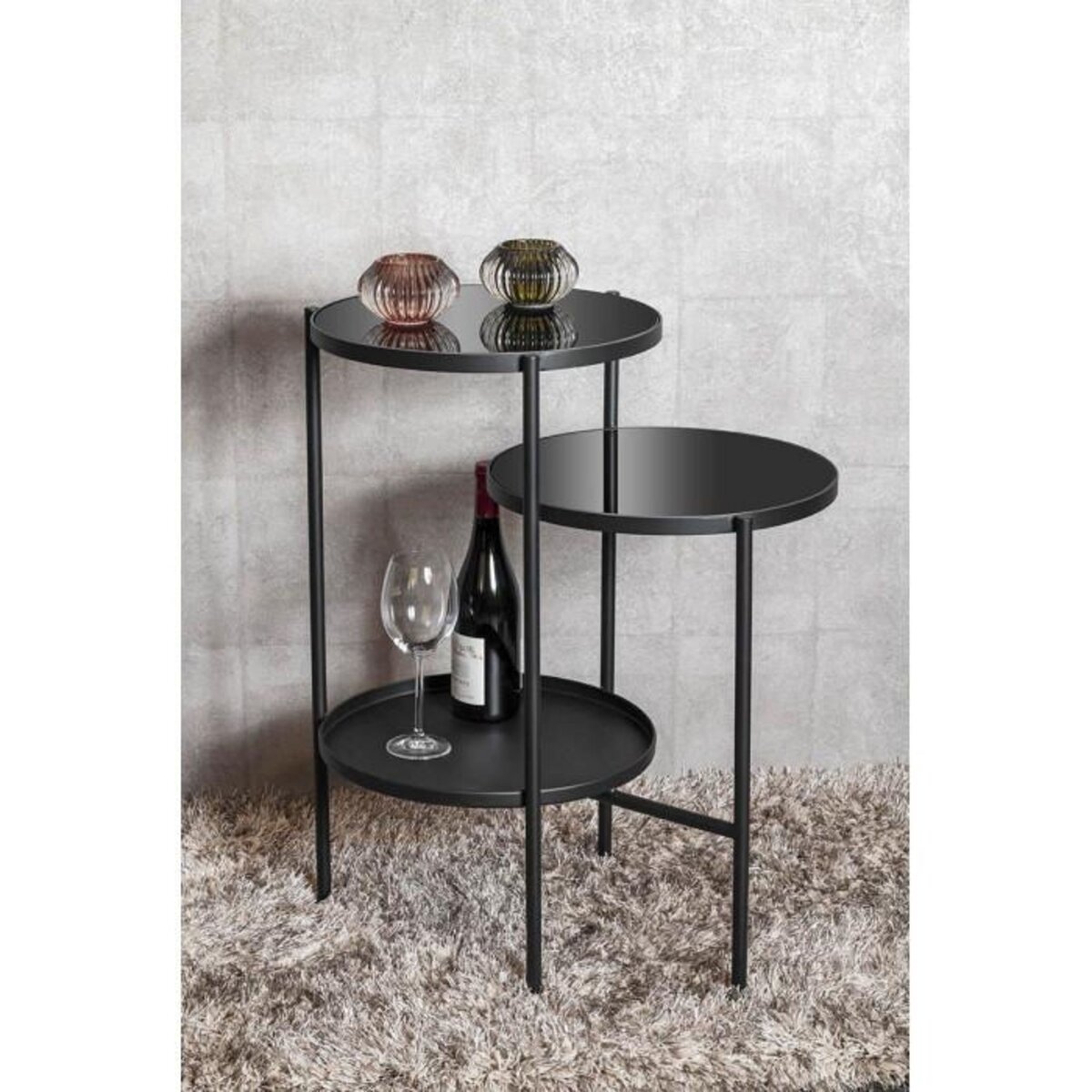 Paris Prix Table d'Appoint Design  Trio  71cm Noir