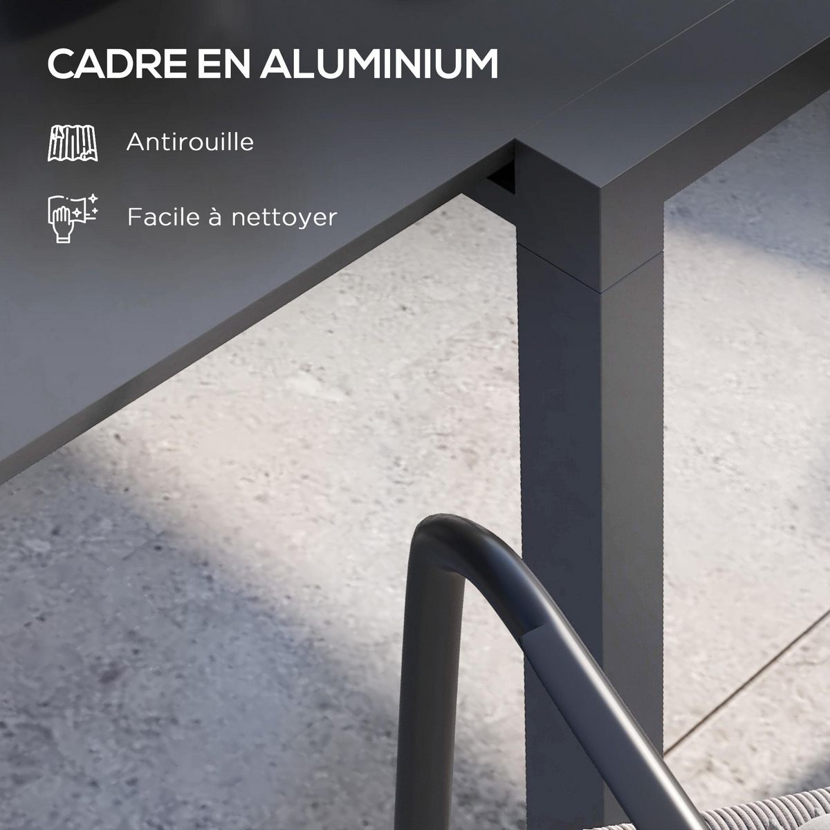 OUTSUNNY Table de jardin rectangulaire extensible 6 pers. alu métal dim. 80/160L x 80l x 75H cm gris