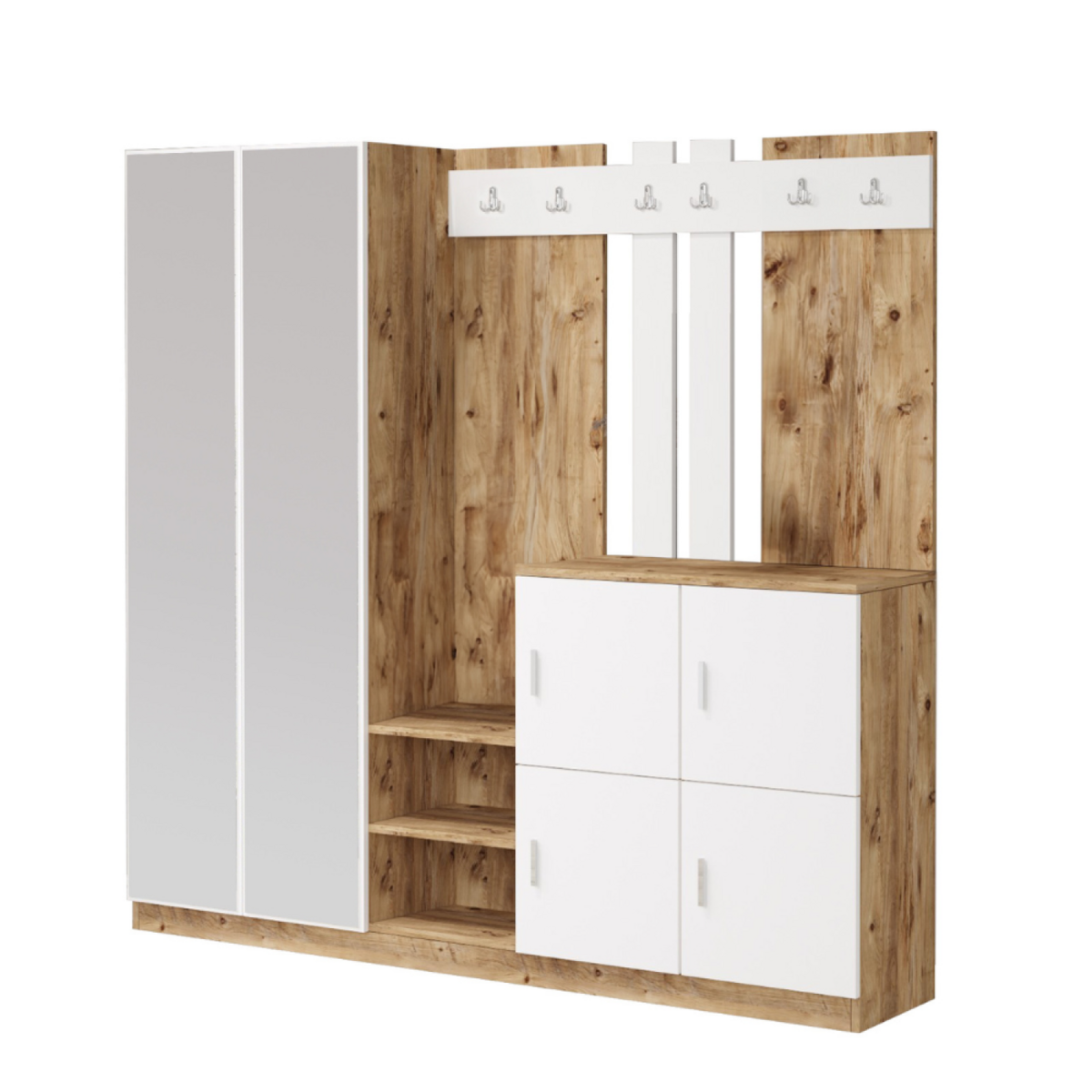 CONCEPT USINE Meuble d'entrée avec miroir bois et blanc ANKA