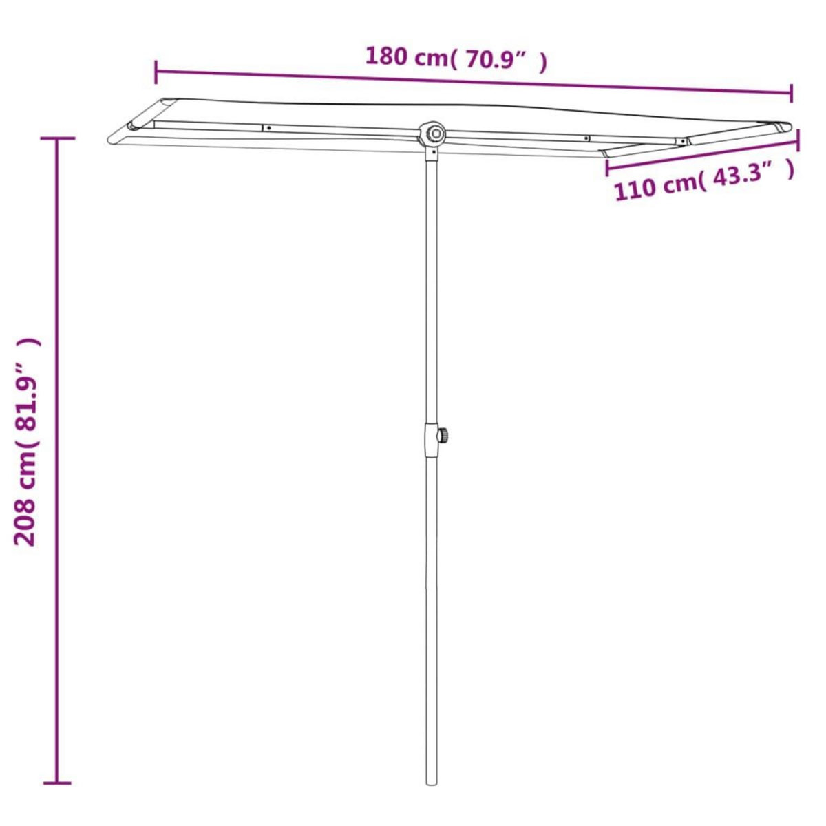 VIDAXL Parasol de jardin avec mat en aluminium 180x110 cm Noir