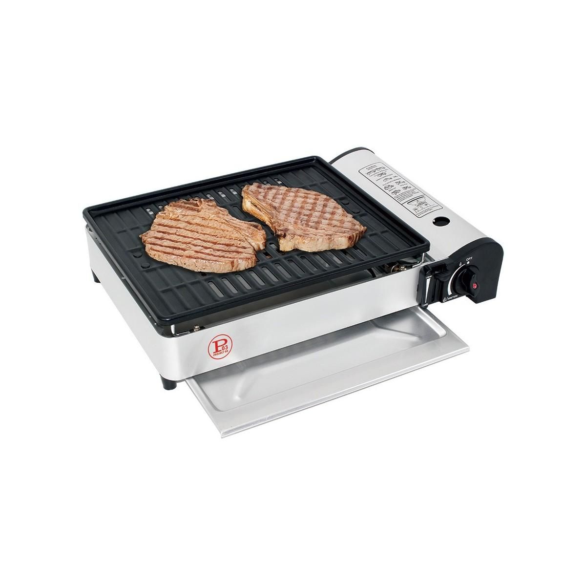 INTEC Barbecue à gaz Grill 1900W + 4 cartouches de gaz Allumage Piezo Camping COOK160