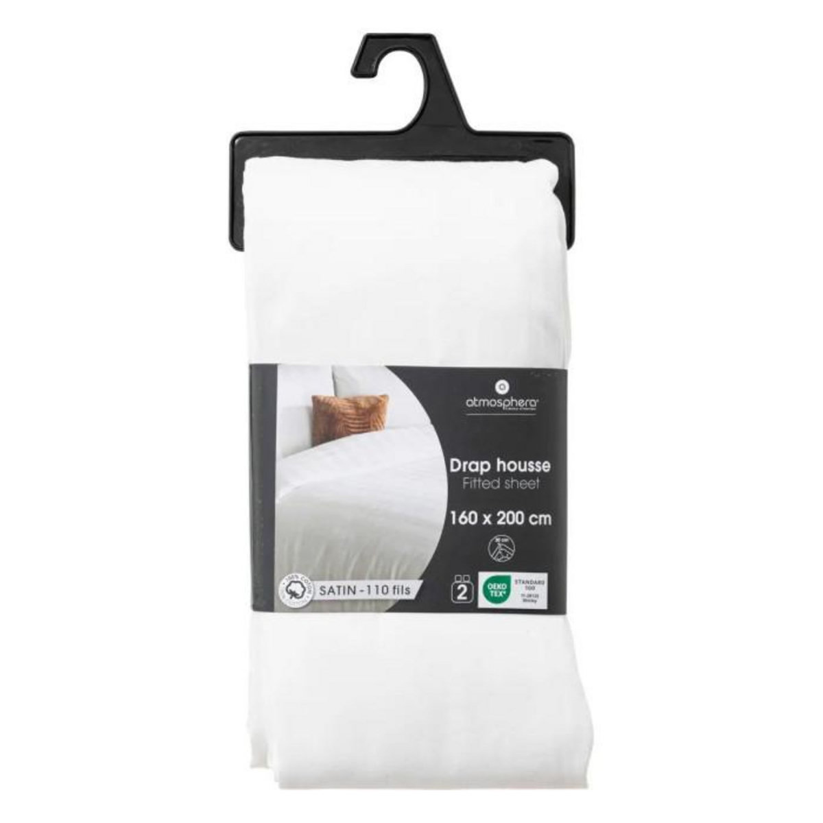 ATMOSPHERA Drap Housse  Satine  160x200cm Blanc