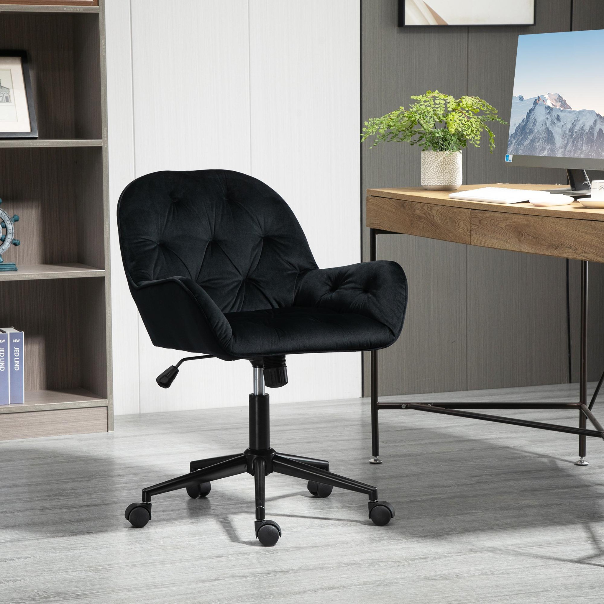 Voir la diapositive 2 : VINSETTO Chaise de bureau velours design Chesterfield effet capitonné piètement métal noir