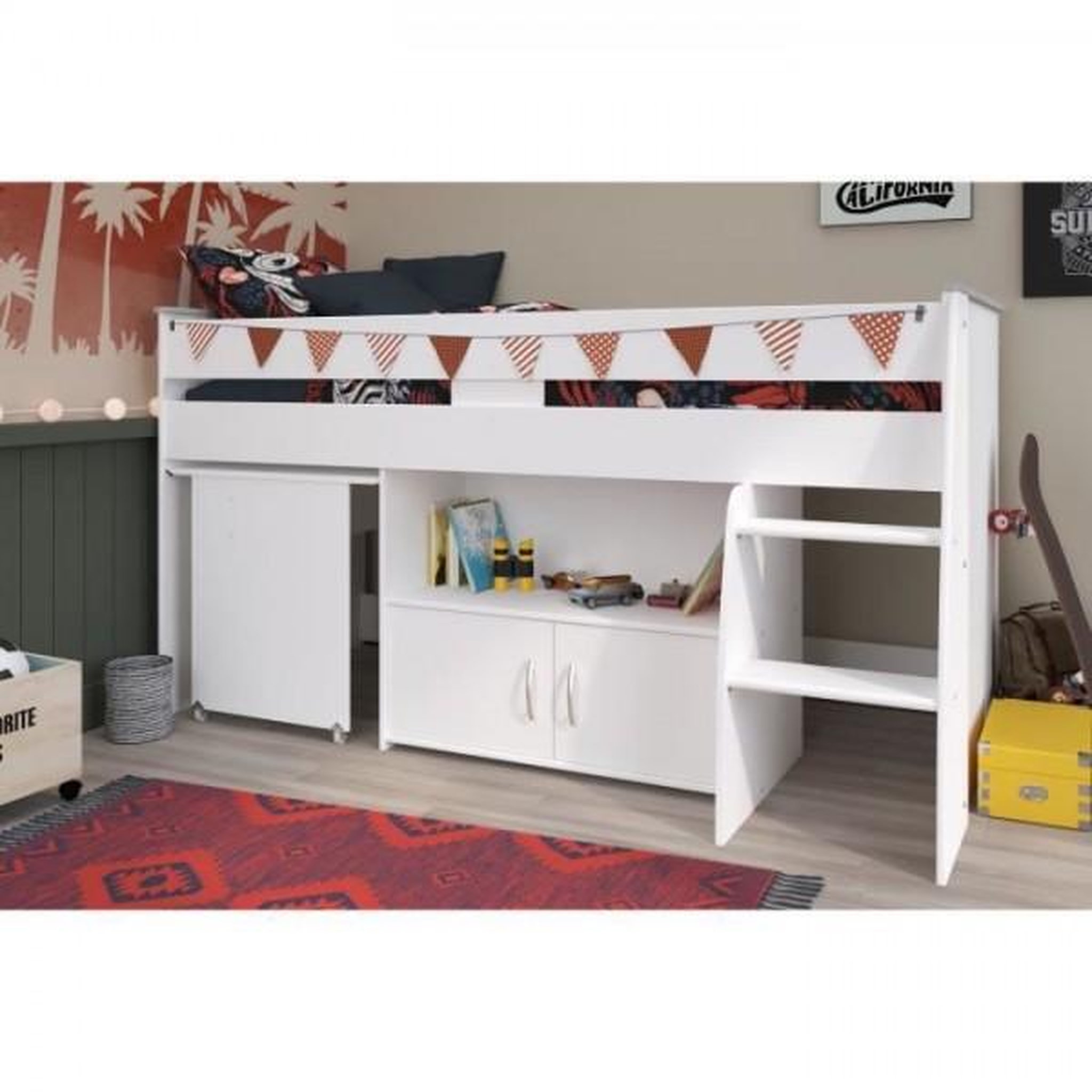 Voir la diapositive 3 : PARISOT Lit combiné enfant PARISOT ZOLA - Blanc - 90x200 cm - Sommier inclus