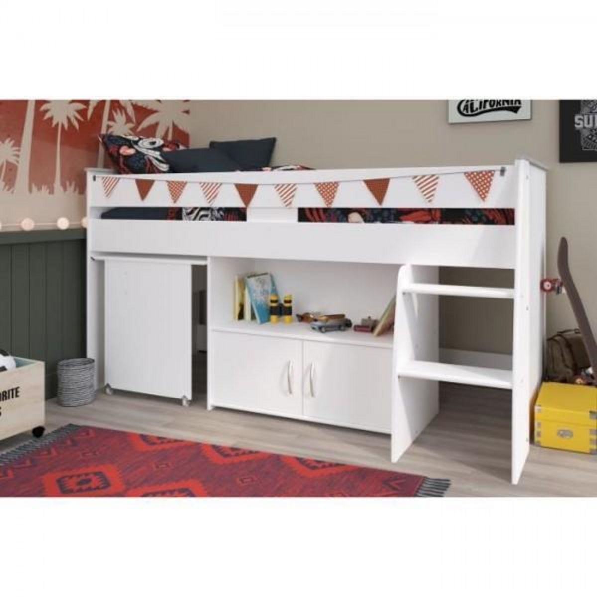 PARISOT Lit combiné enfant PARISOT ZOLA - Blanc - 90x200 cm - Sommier inclus