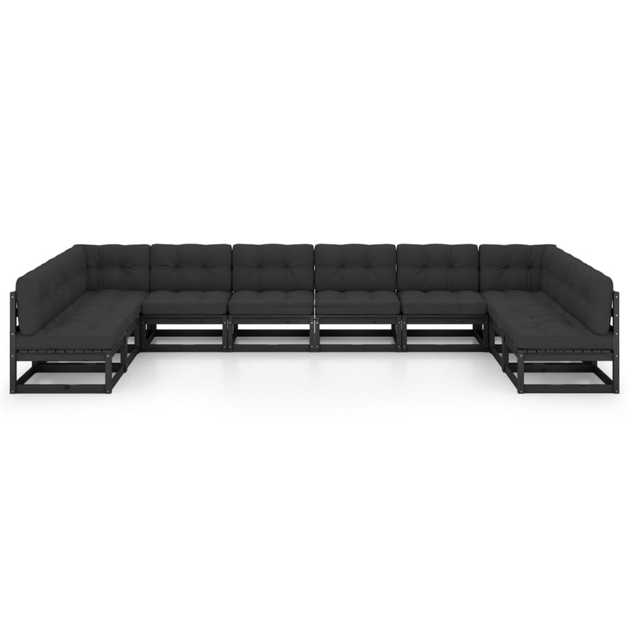 Voir la diapositive 3 : VIDAXL Salon de jardin 10 pcs avec coussins Noir Bois de pin massif