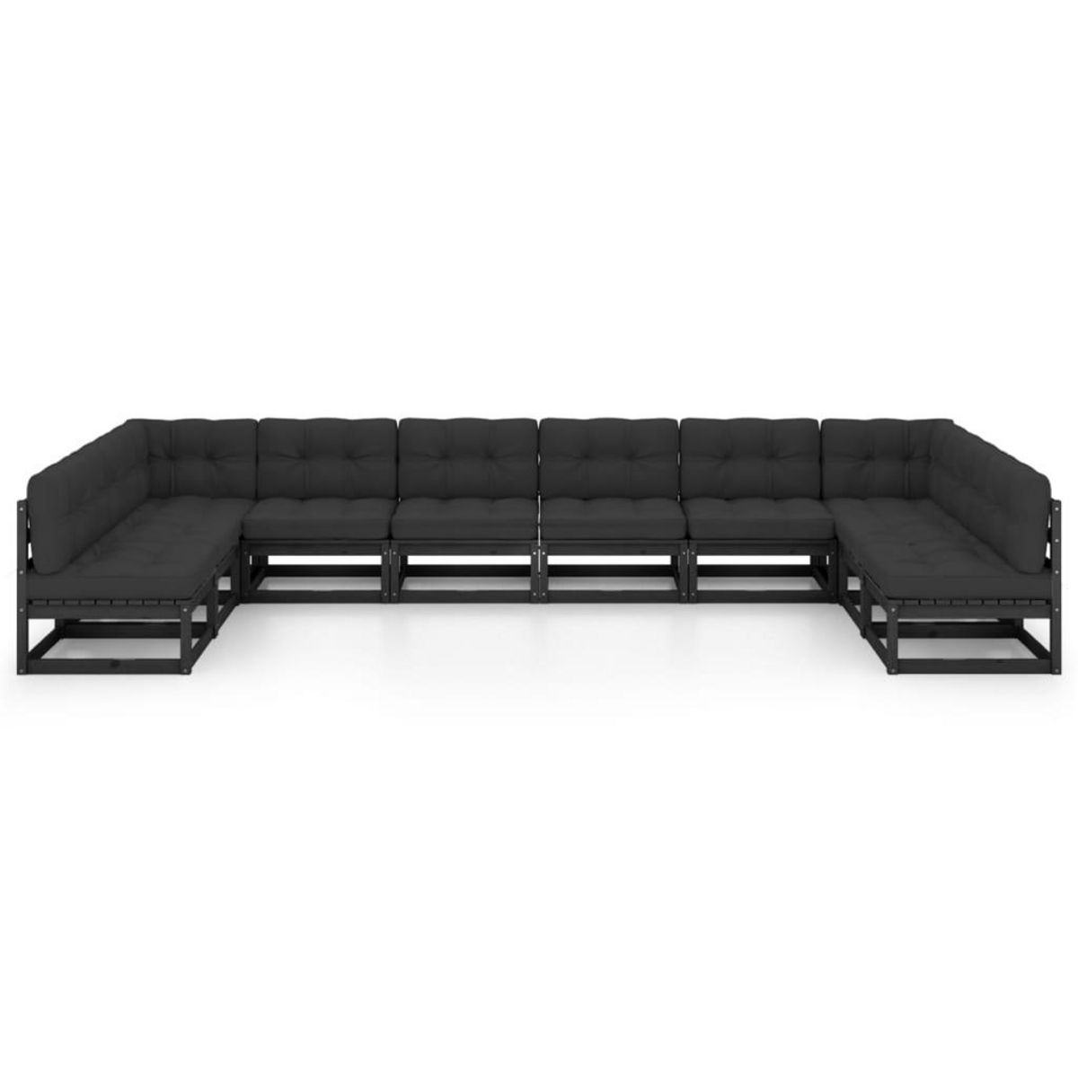 VIDAXL Salon de jardin 10 pcs avec coussins Noir Bois de pin massif