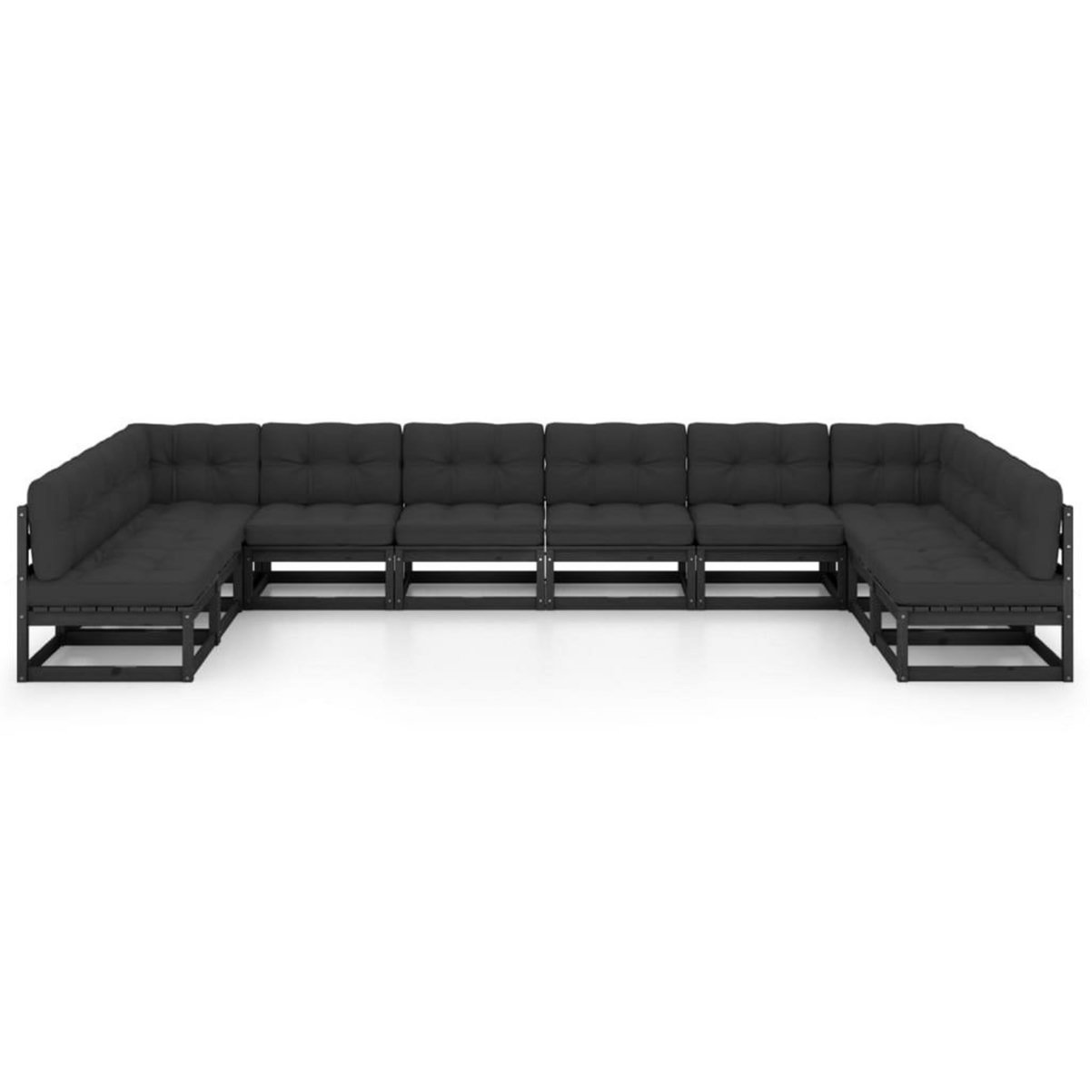 VIDAXL Salon de jardin 10 pcs avec coussins Noir Bois de pin massif