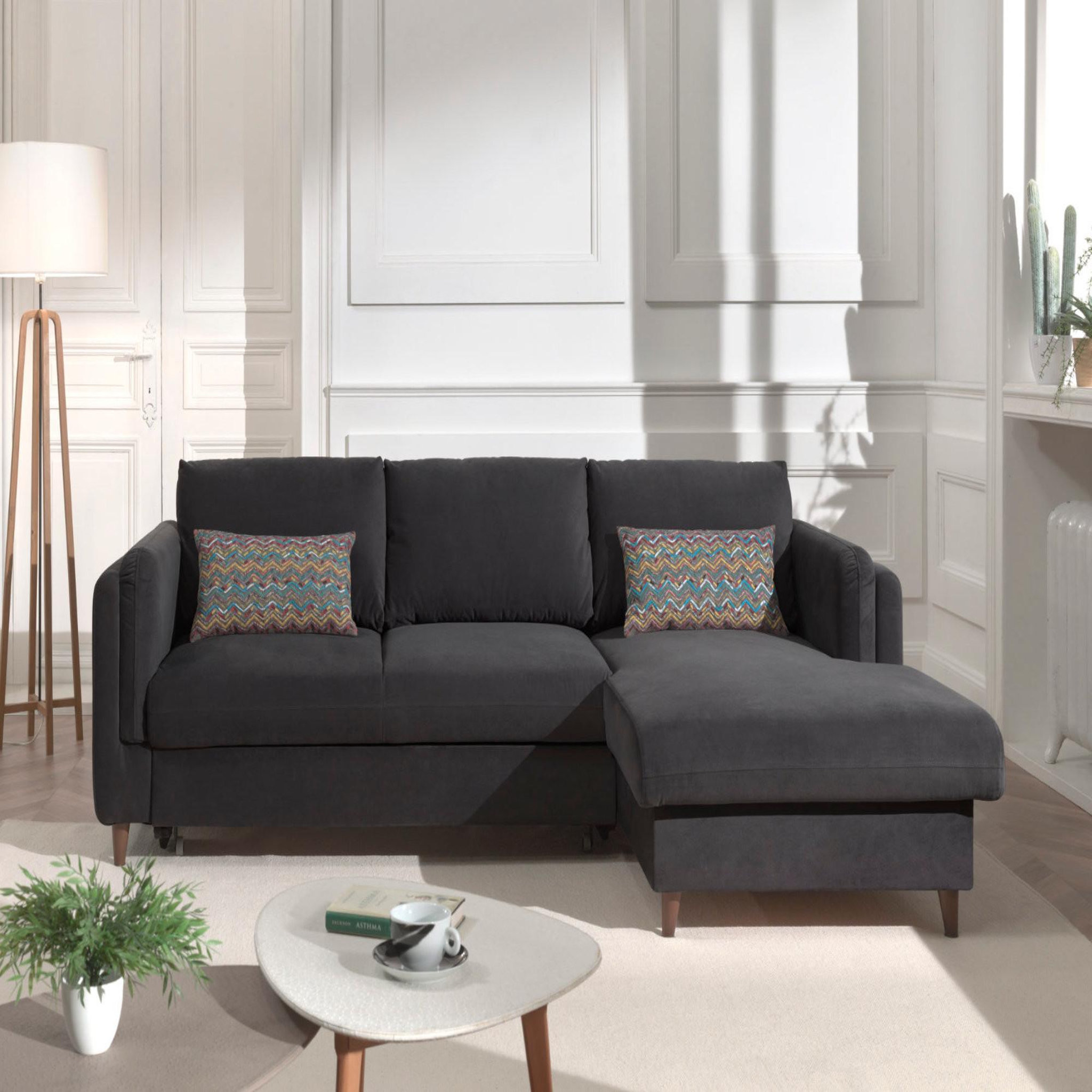 Voir la diapositive 2 : BEST MOBILIER Brooke - canapé d'angle droit - convertible avec coffre - 4 places - en velours