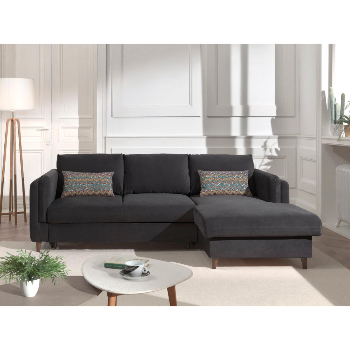 LISA DESIGN Brooke - canapé d'angle droit - convertible avec coffre - 4 places - en velours