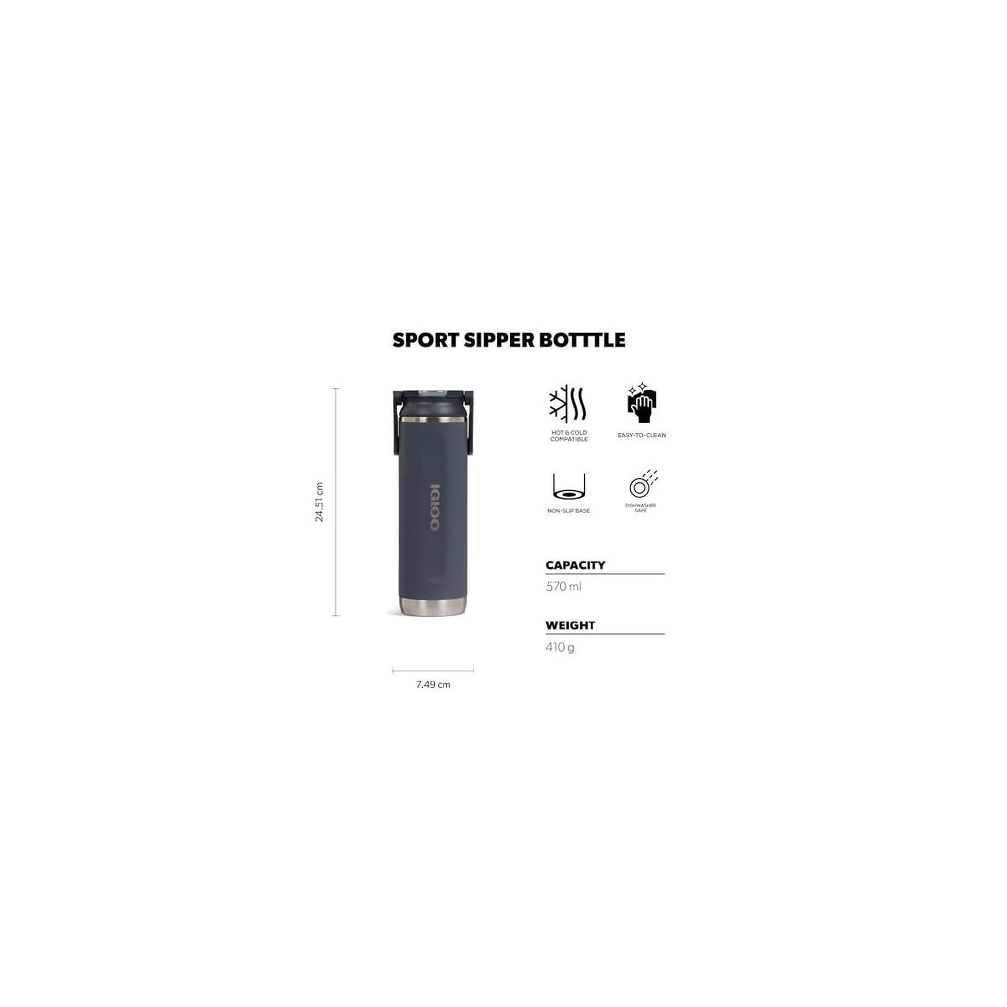 Voir la diapositive 2 : IGLOO Igloo Gourde Thermique Sipper 20 En Acier Inoxydable 0,6 L Anthracite