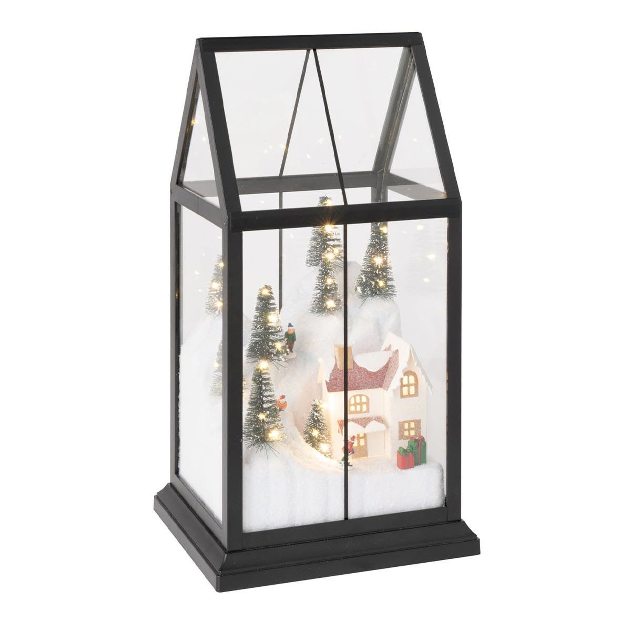 J-LINE Village de Noël Vitré à LED  Sébastienne  18cm Noir