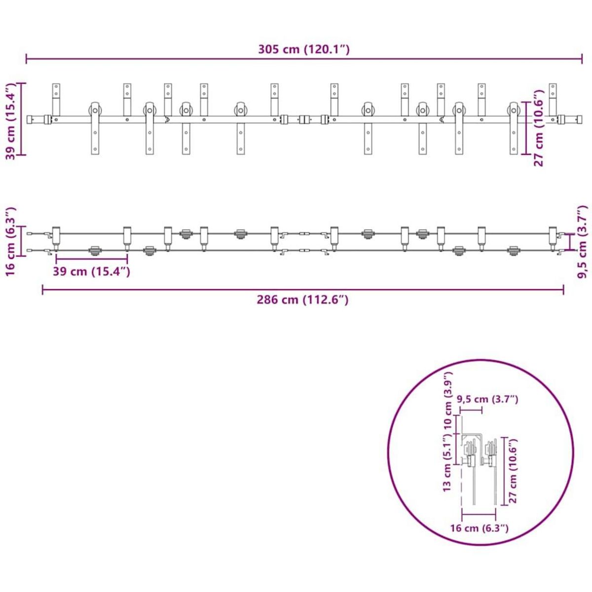 VIDAXL Kit de quincaillerie de porte coulissante 305 cm acier noir