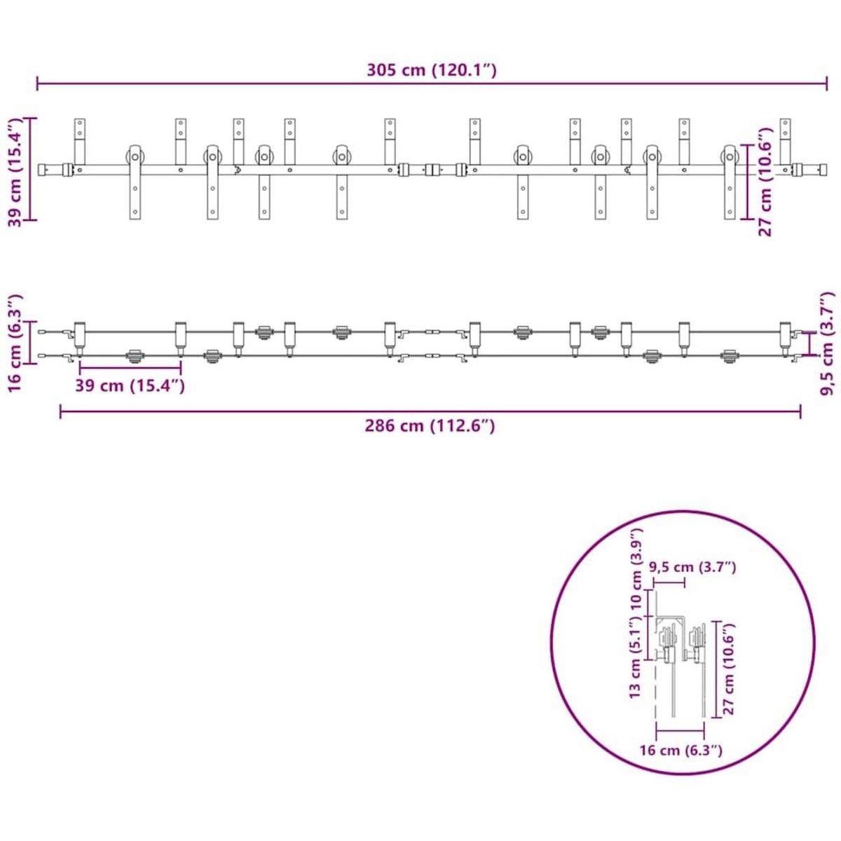 VIDAXL Kit de quincaillerie de porte coulissante 305 cm acier noir