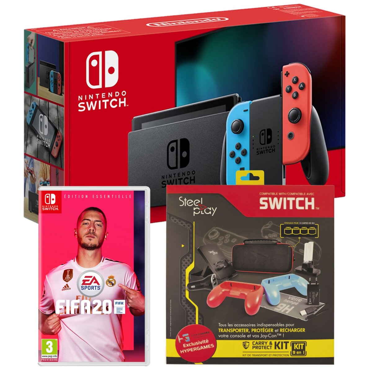 NINTENDO EXCLU WEB Console Nintendo Switch Néon + FIFA 20 + Pack Accessoires Exclusif Auchan