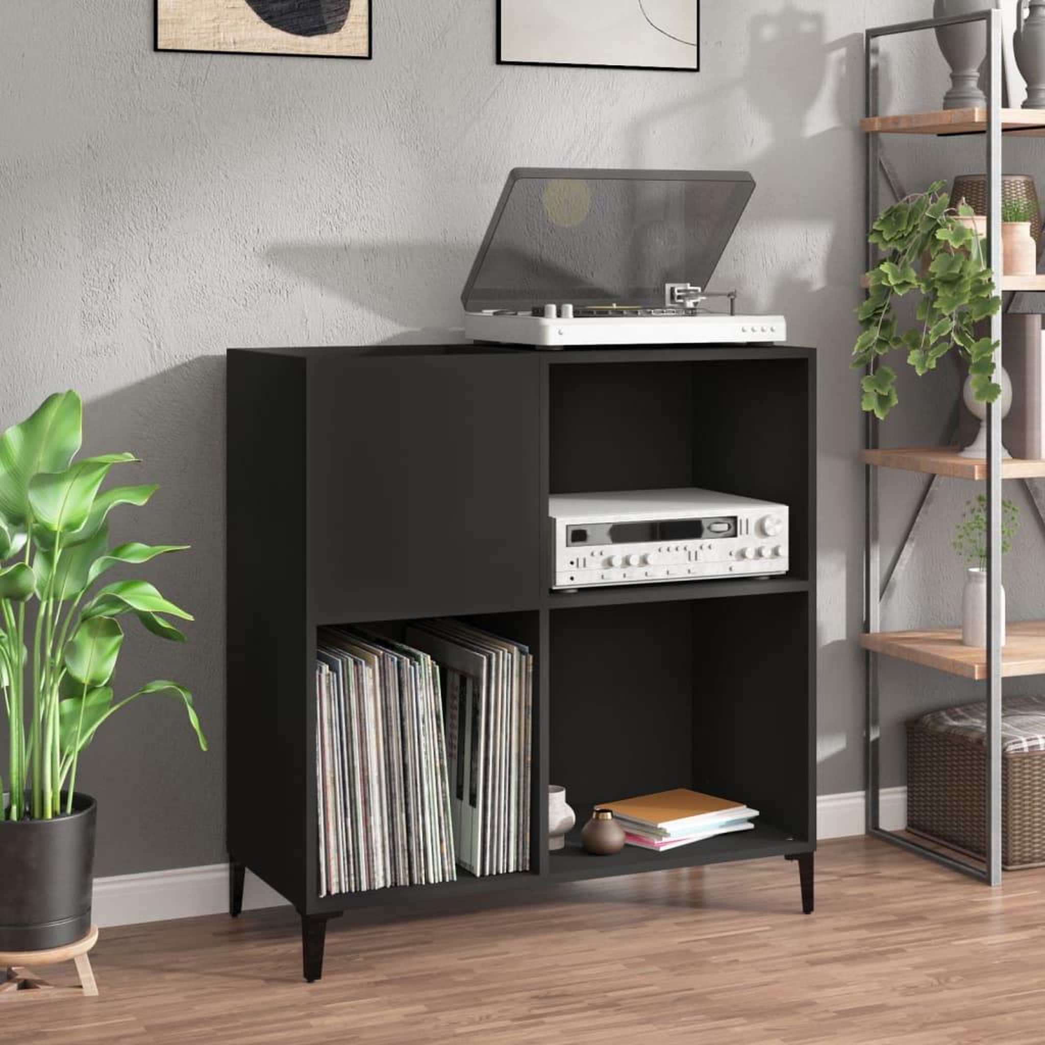 Voir la diapositive 1 : VIDAXL Armoire a disques noir 84,5x38x89 cm bois d'ingenierie