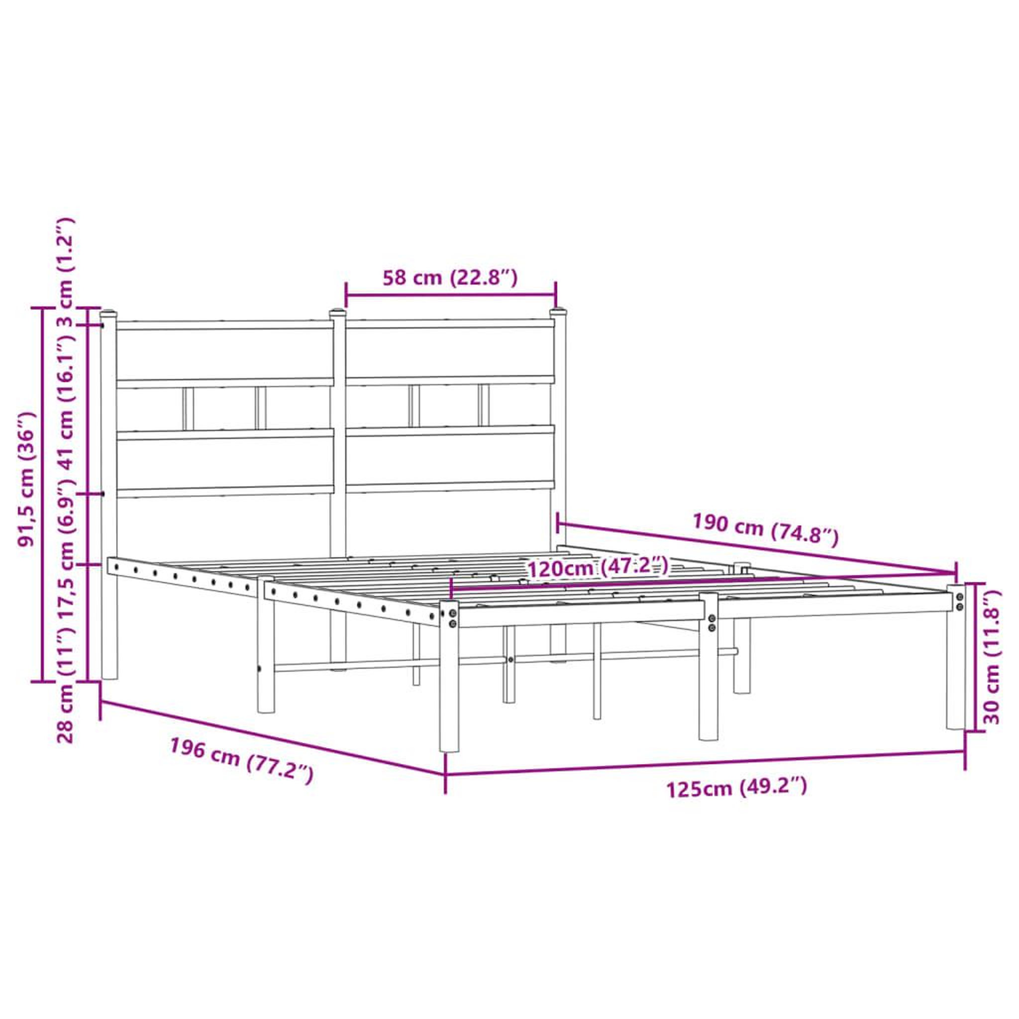 Voir la diapositive 6 : VIDAXL Cadre de lit sans matelas avec tete de lit 120x190 cm