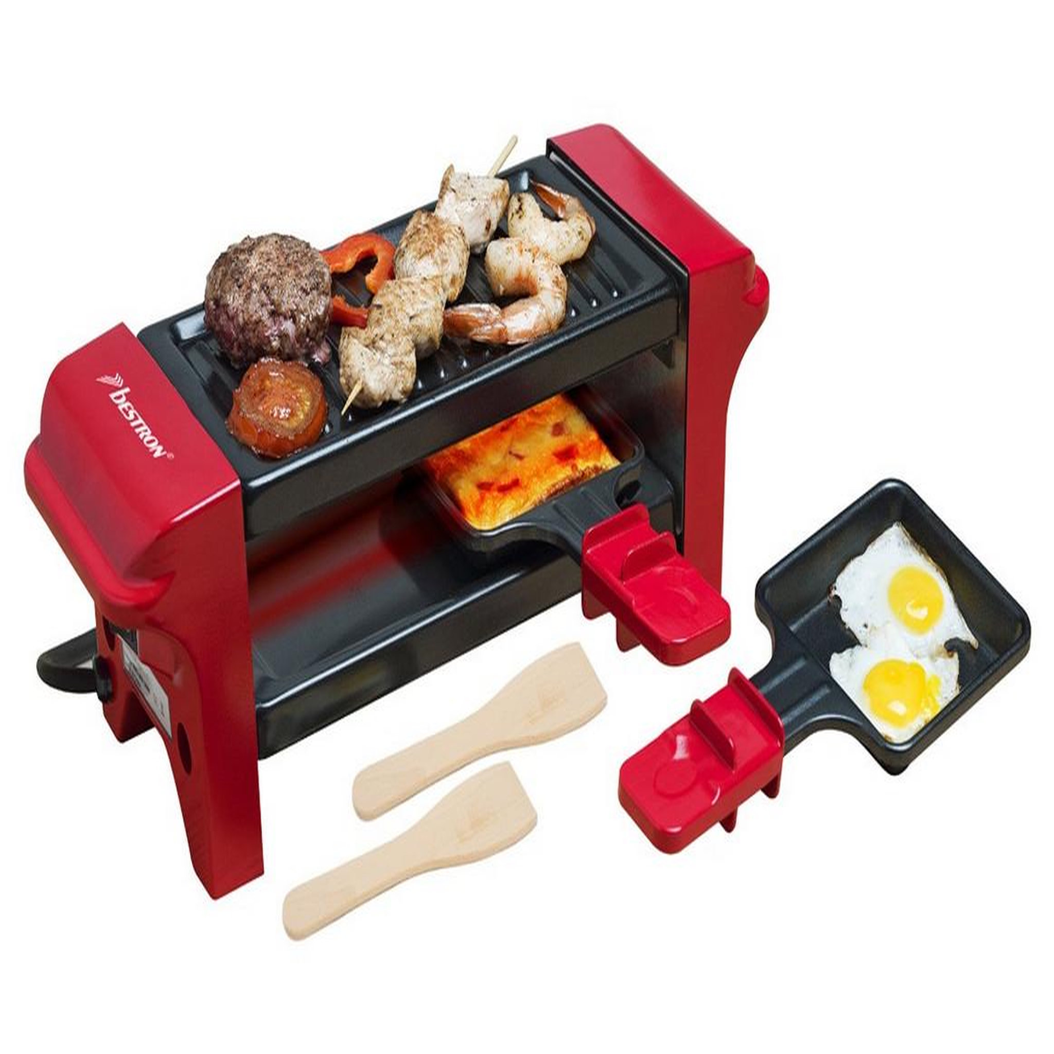 Voir la diapositive 3 : Bestron Appareil à raclette 2 personnes 350w + gril noir/rouge - agr102