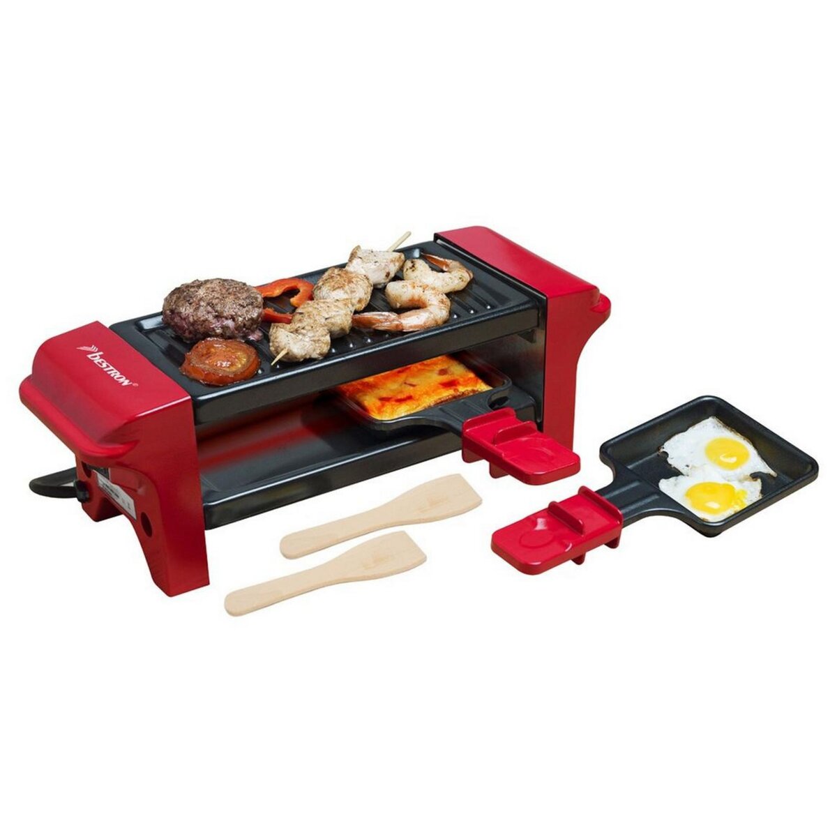 Bestron Appareil à raclette 2 personnes 350w + gril noir/rouge - agr102