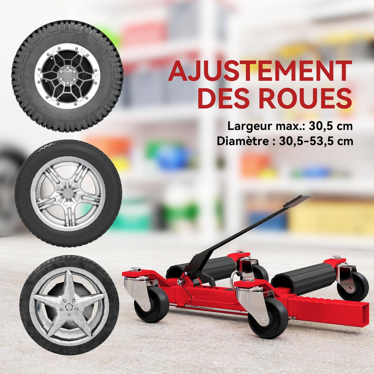HOMCOM Chariot de manutention de voiture max. 680Kg roulettes pivotantes 360°