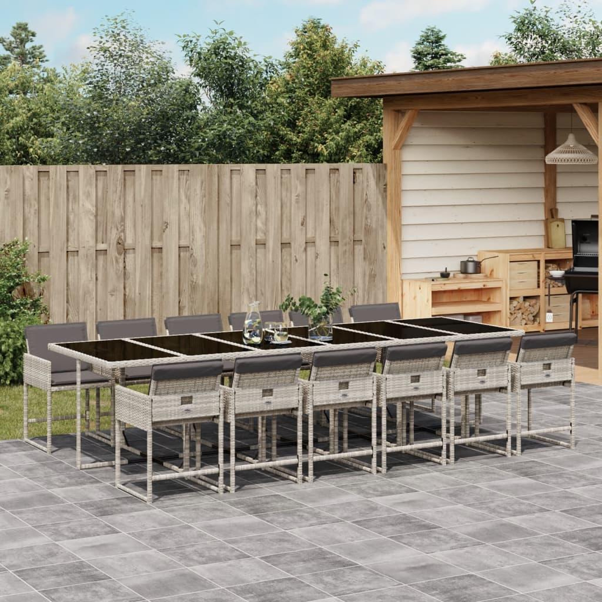 VIDAXL Ensemble a manger de jardin et coussins 13 pcs gris clair rotin