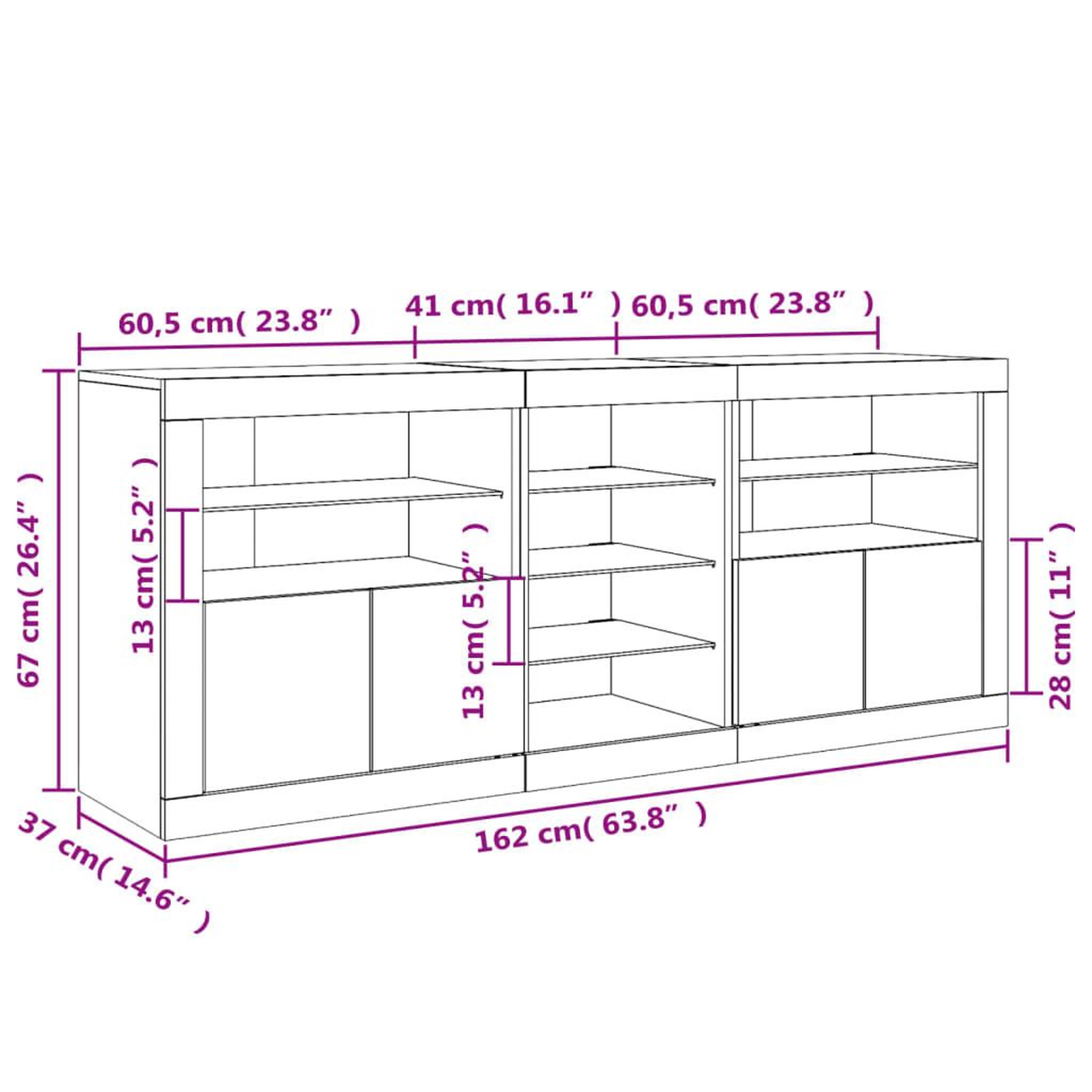 Voir la diapositive 6 : VIDAXL Buffet avec lumieres LED blanc 162x37x67 cm