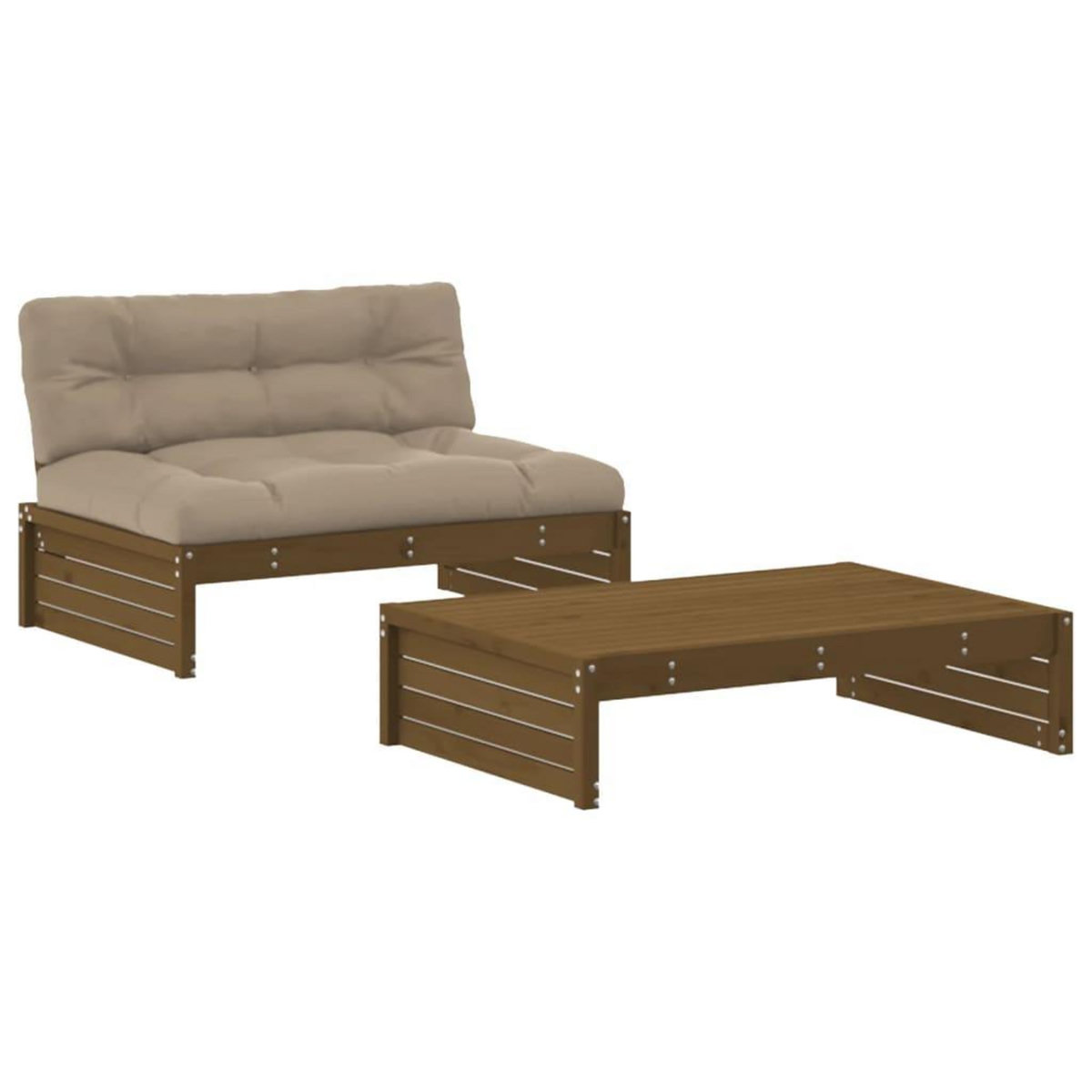 VIDAXL Salon de jardin 2 pcs avec coussins marron miel bois massif