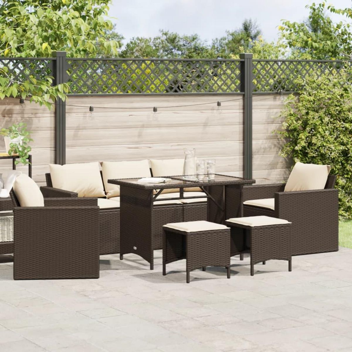 VIDAXL Salon de jardin avec coussins 6 pcs marron resine tressee