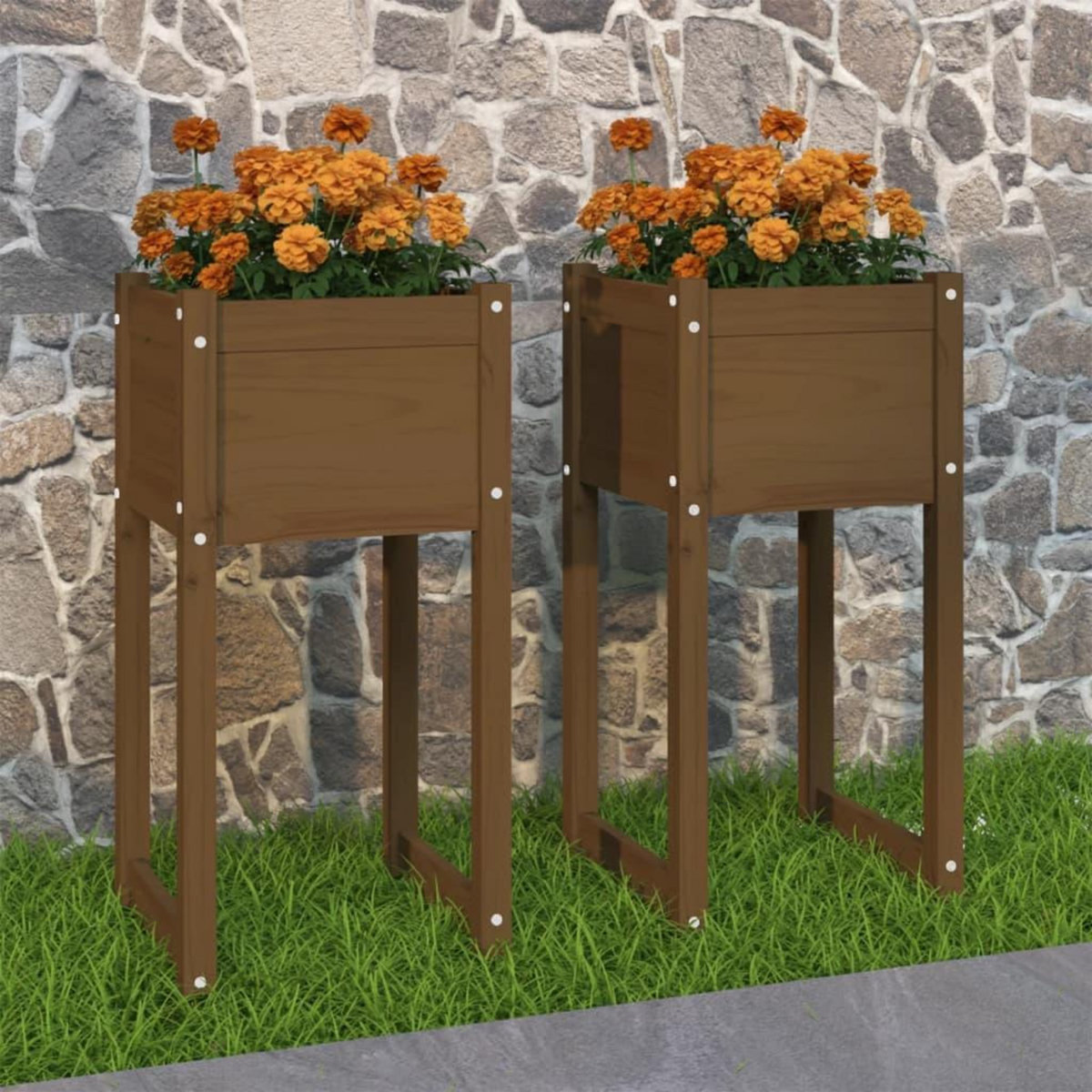 VIDAXL Jardinieres 2 pcs Marron miel 40x40x81 cm Bois massif de pin