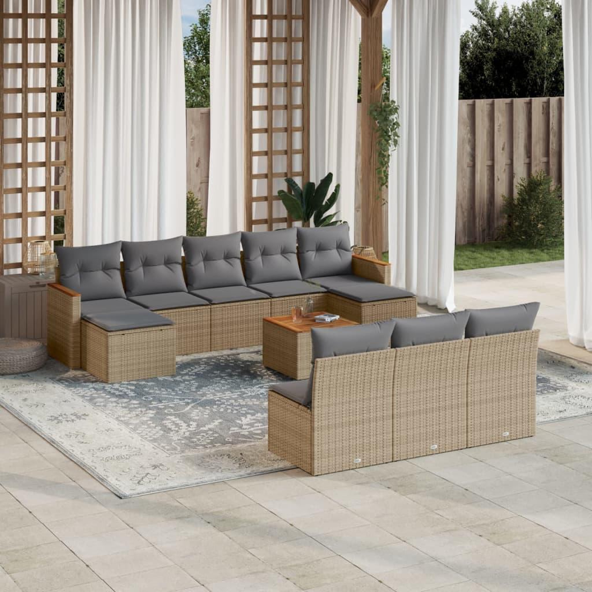 VIDAXL Salon de jardin 11 pcs avec coussins beige resine tressee