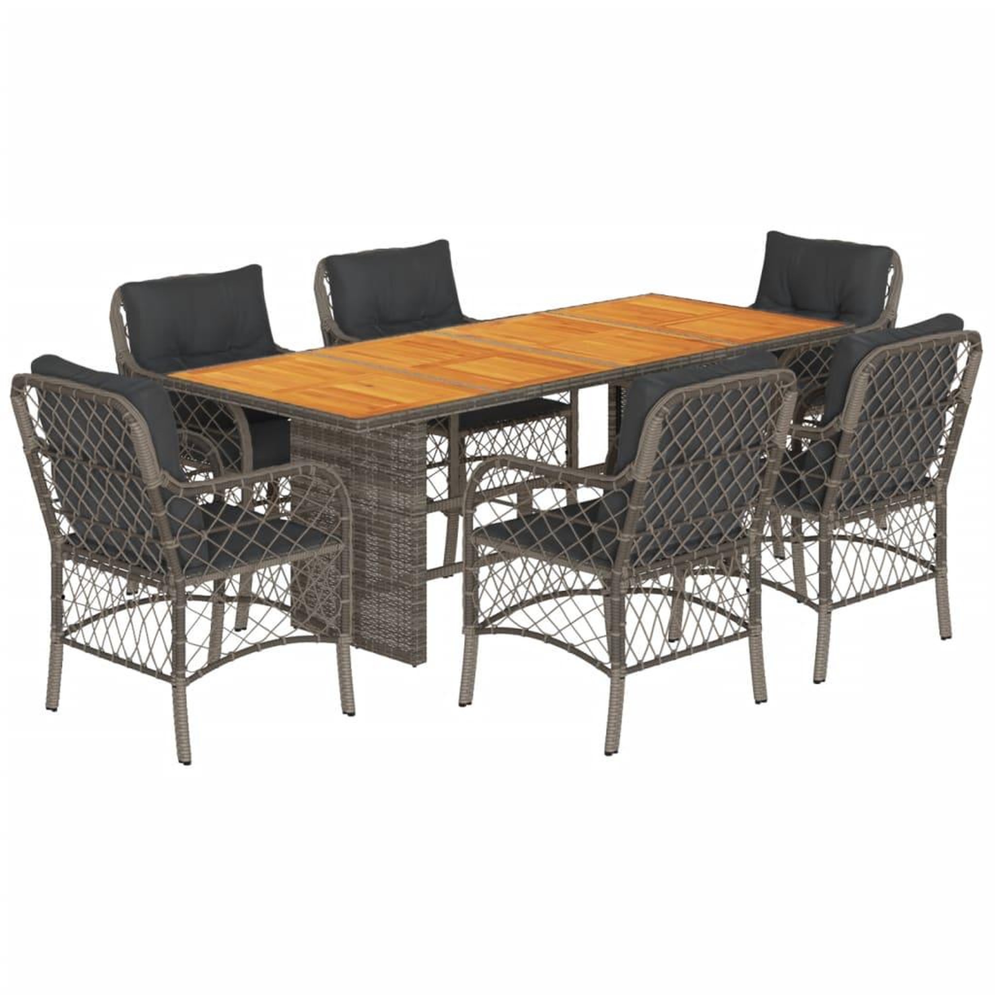 Voir la diapositive 2 : VIDAXL Ensemble a manger de jardin et coussins 7 pcs gris rotin
