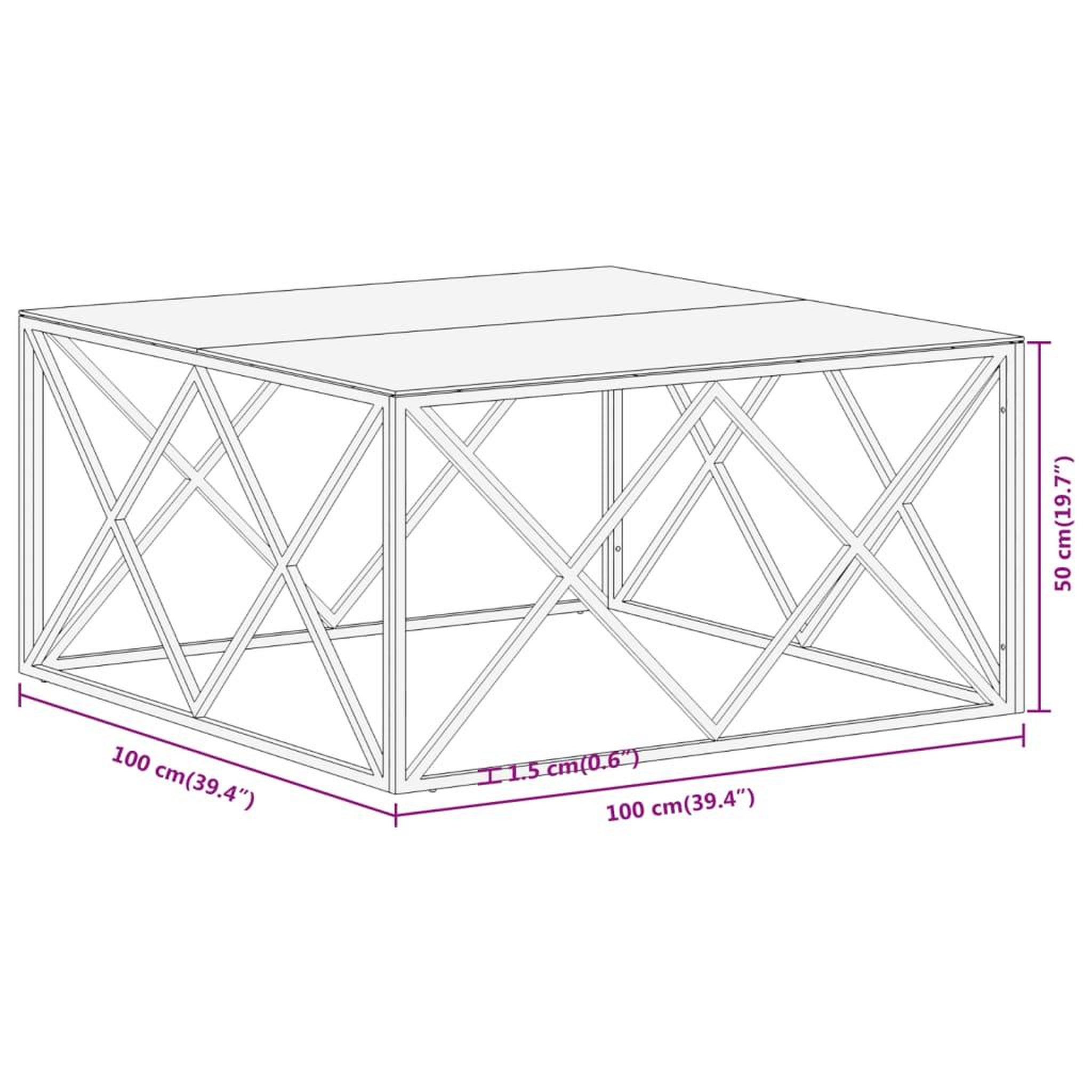 Voir la diapositive 6 : VIDAXL Table basse argente acier inoxydable et verre trempe