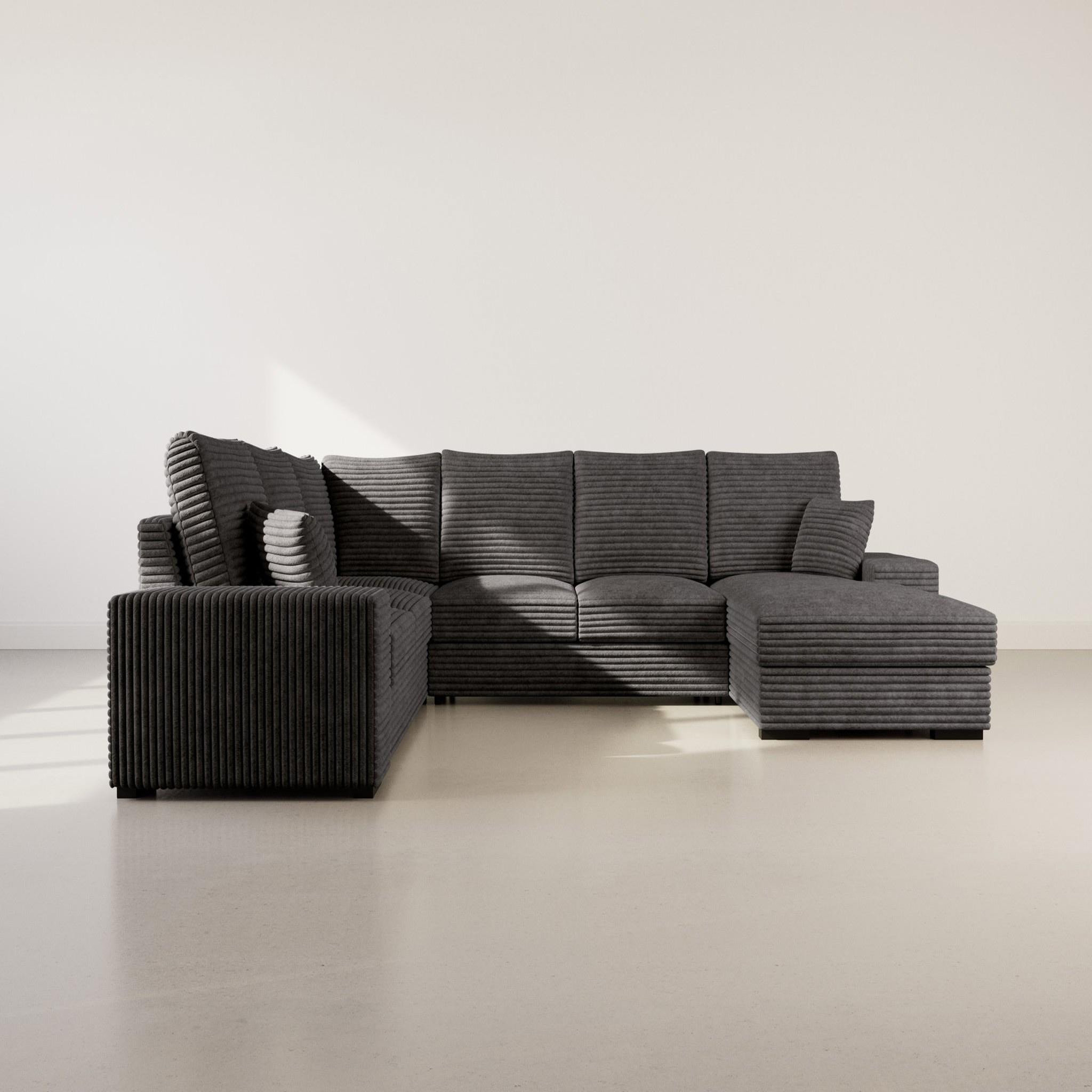 Voir la diapositive 2 : BEST MOBILIER Lorie - canapé panoramique d'angle gauche 7 places convertible en velours côtelé grosse côte avec coffre