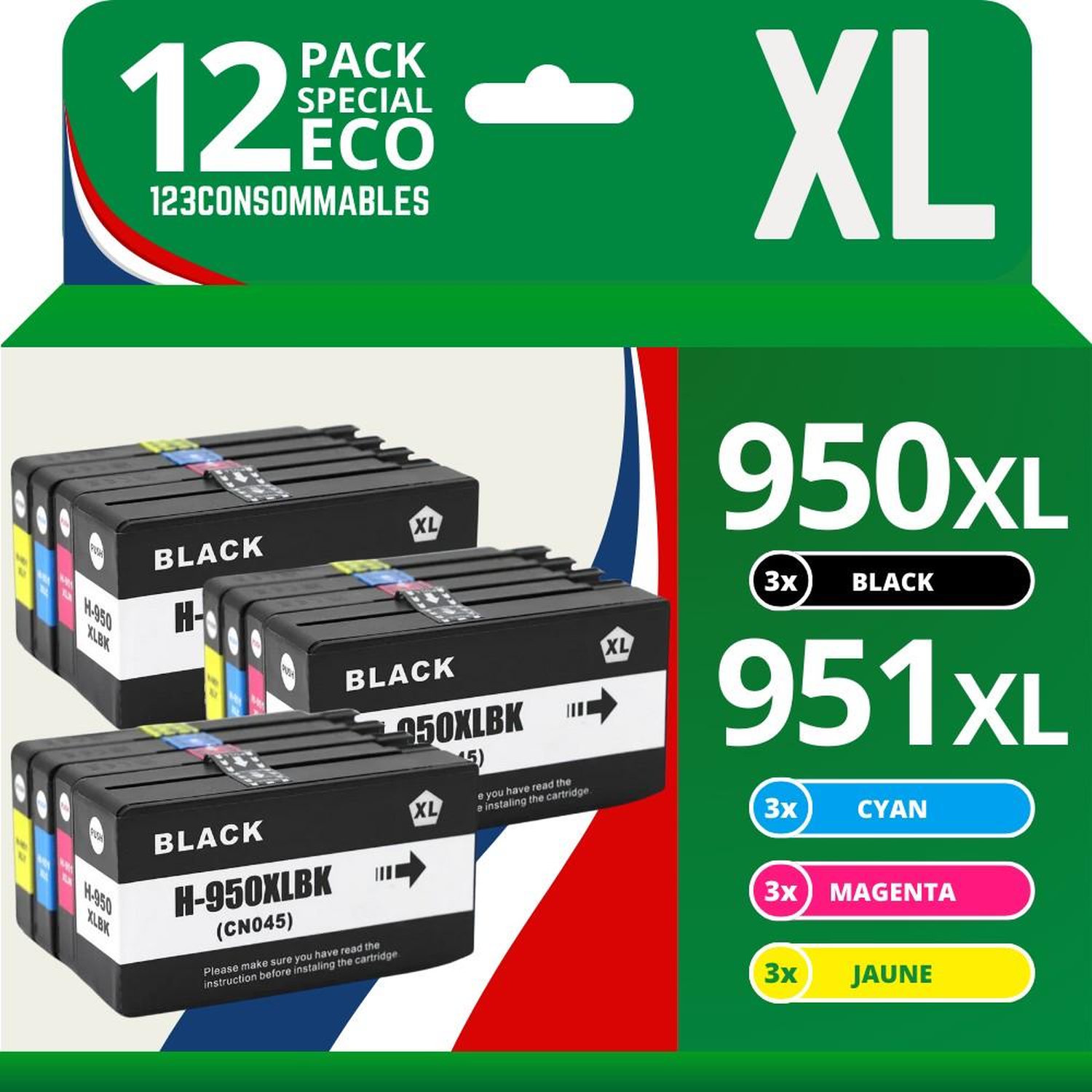123CONSOMMABLES 950XL 951XL Cartouches d'encre compatible avec HP 950XL 951XL pour HP Officejet Pro 8600 8620 8610 8100 8615 8625 8630 8640 251dw 276dw Neuf - vue 7