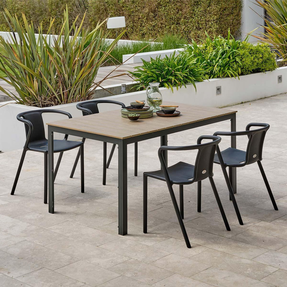 Paris Prix Ensemble Table de Jardin & 4 Fauteuils  Boston & Diego  150cm Gris Anthracite