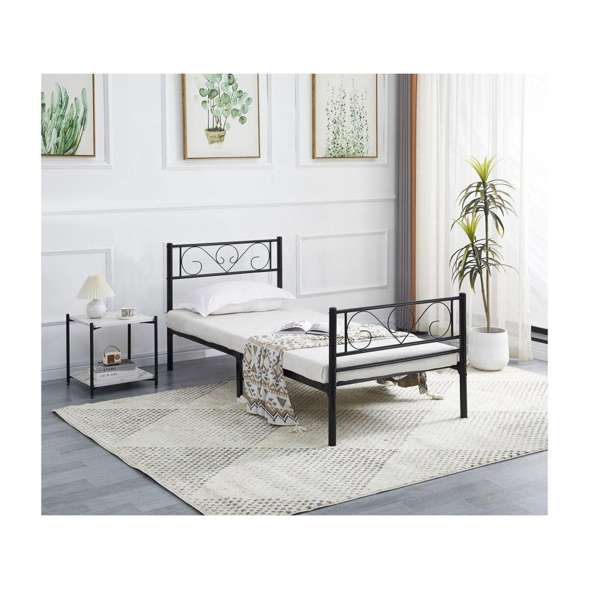 Habitat et Jardin Lit en métal  Elodie  - 90 x 190 cm - Noir