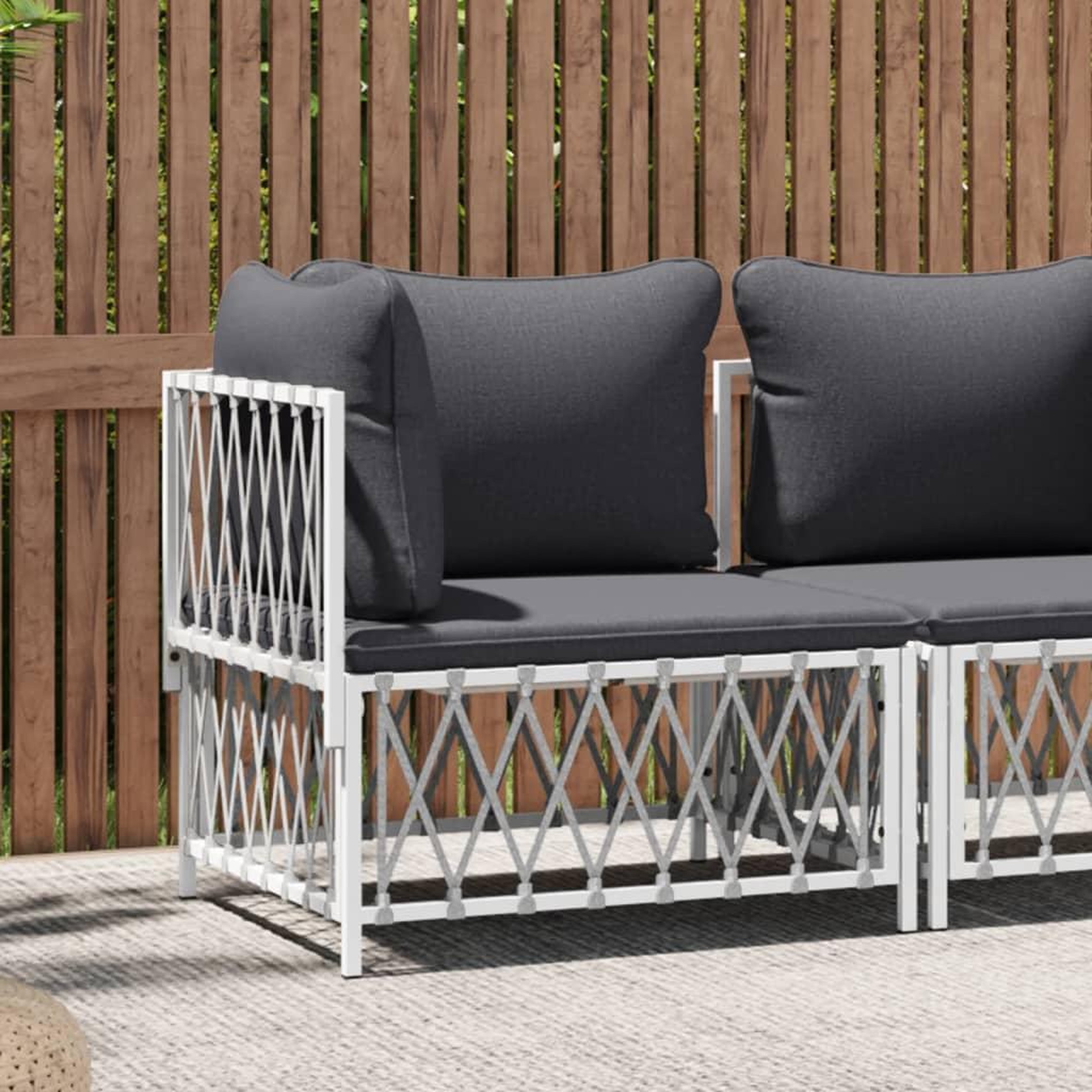 VIDAXL Canape d'angle de jardin avec coussins blanc tissu tisse