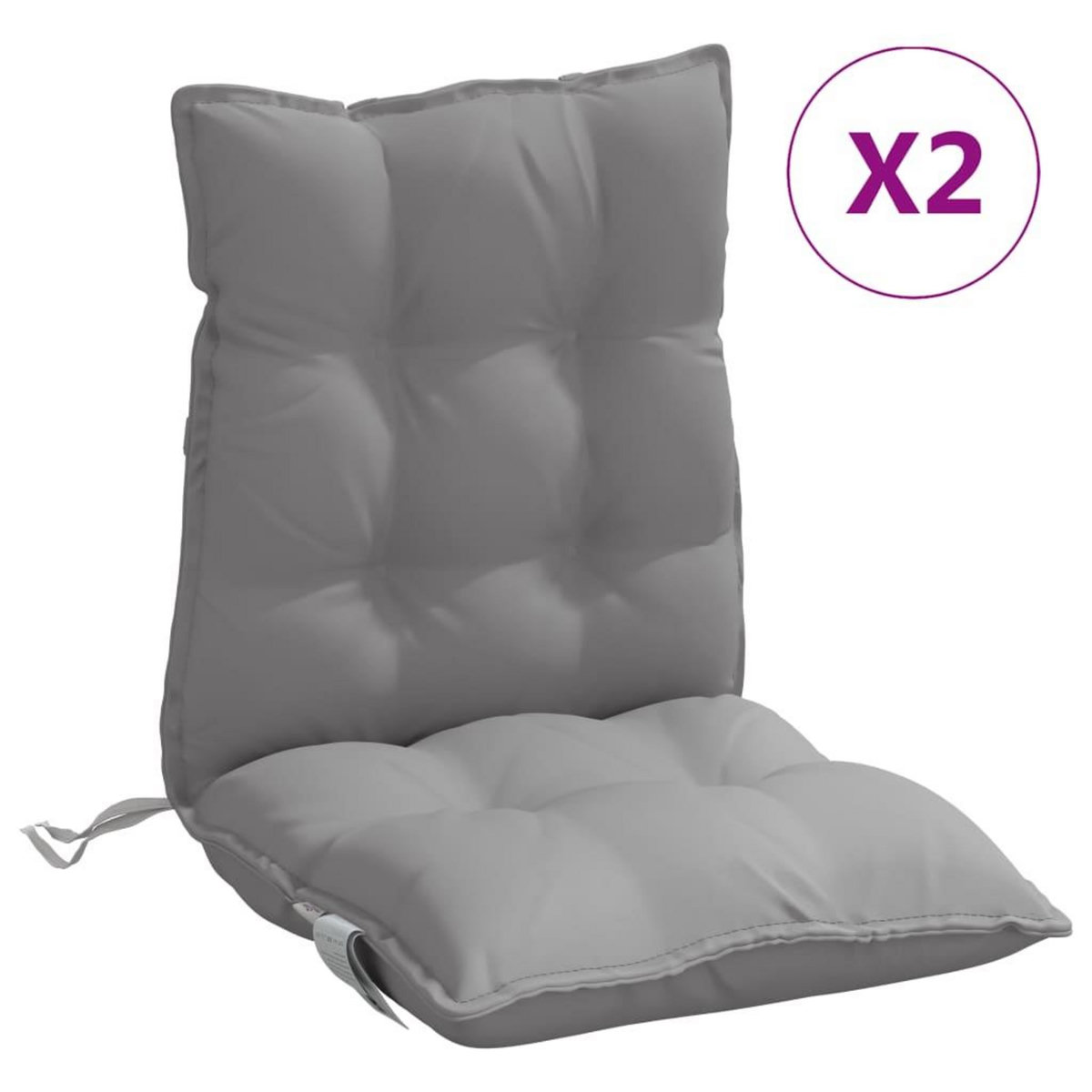 VIDAXL Coussins de chaise a dossier bas lot de 2 gris tissu oxford