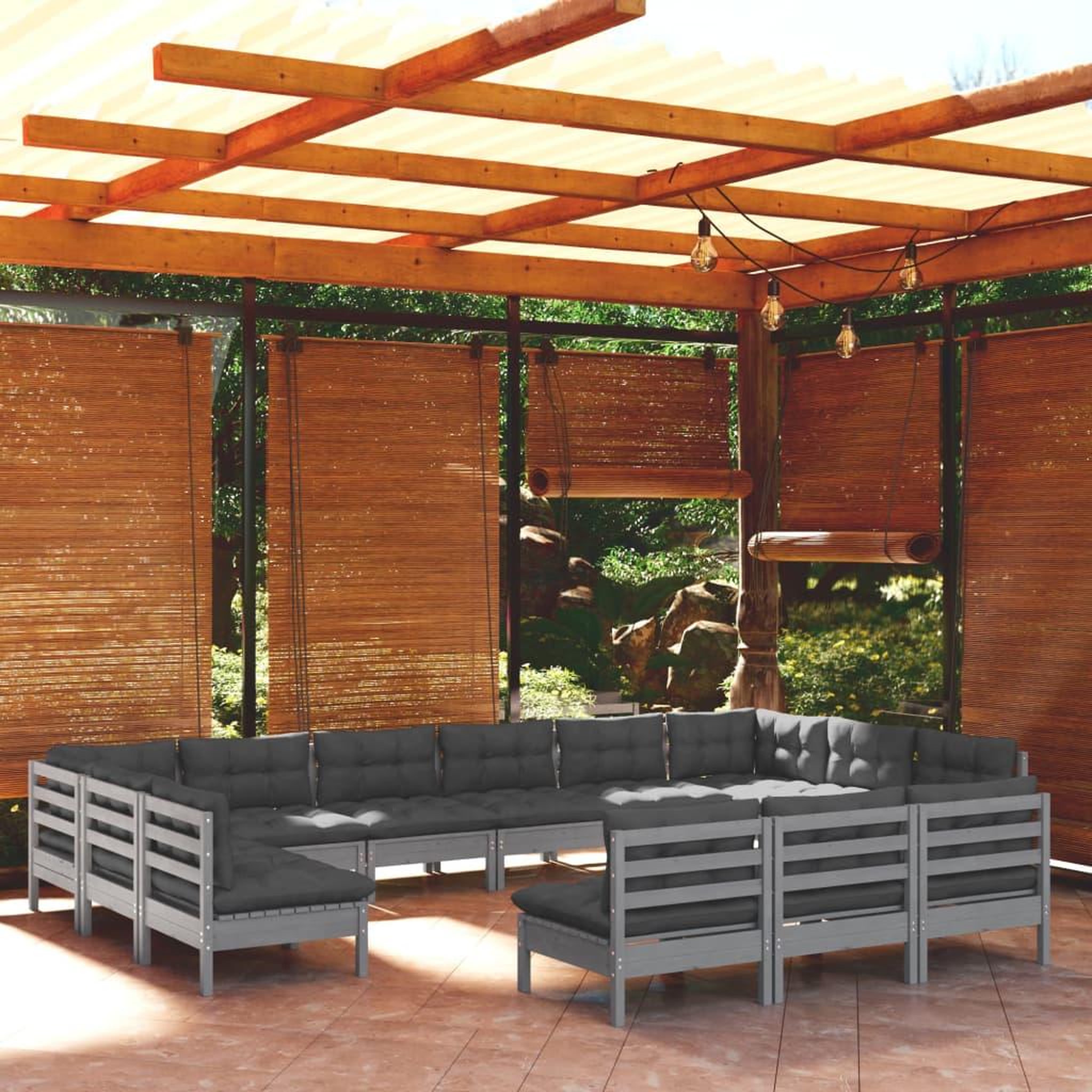 Voir la diapositive 1 : VIDAXL Salon de jardin 13 pcs avec coussins Gris Bois de pin solide