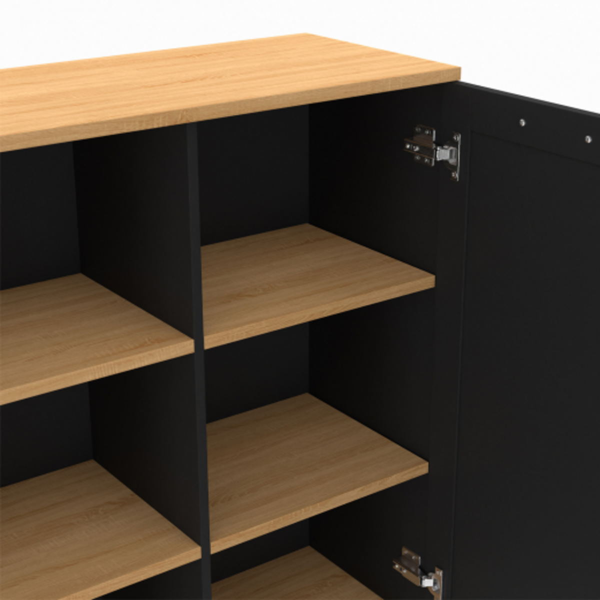 ID MARKET Buffet d'appoint 70 cm VITO 3 étagères et placard noir et plateau bois