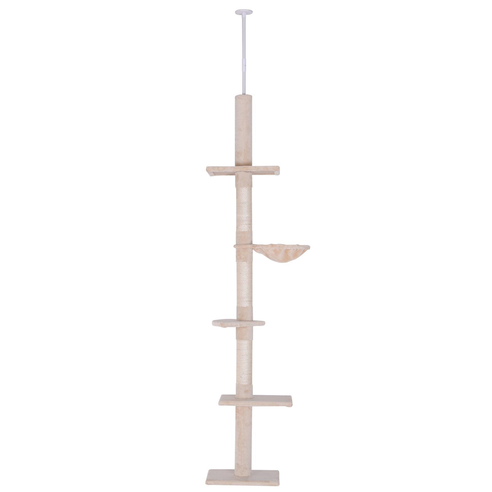 PAWHUT Arbre à chat poteau à griffer l40 x l 34 x h 230-260 cm 5 niveaux d'activités beige