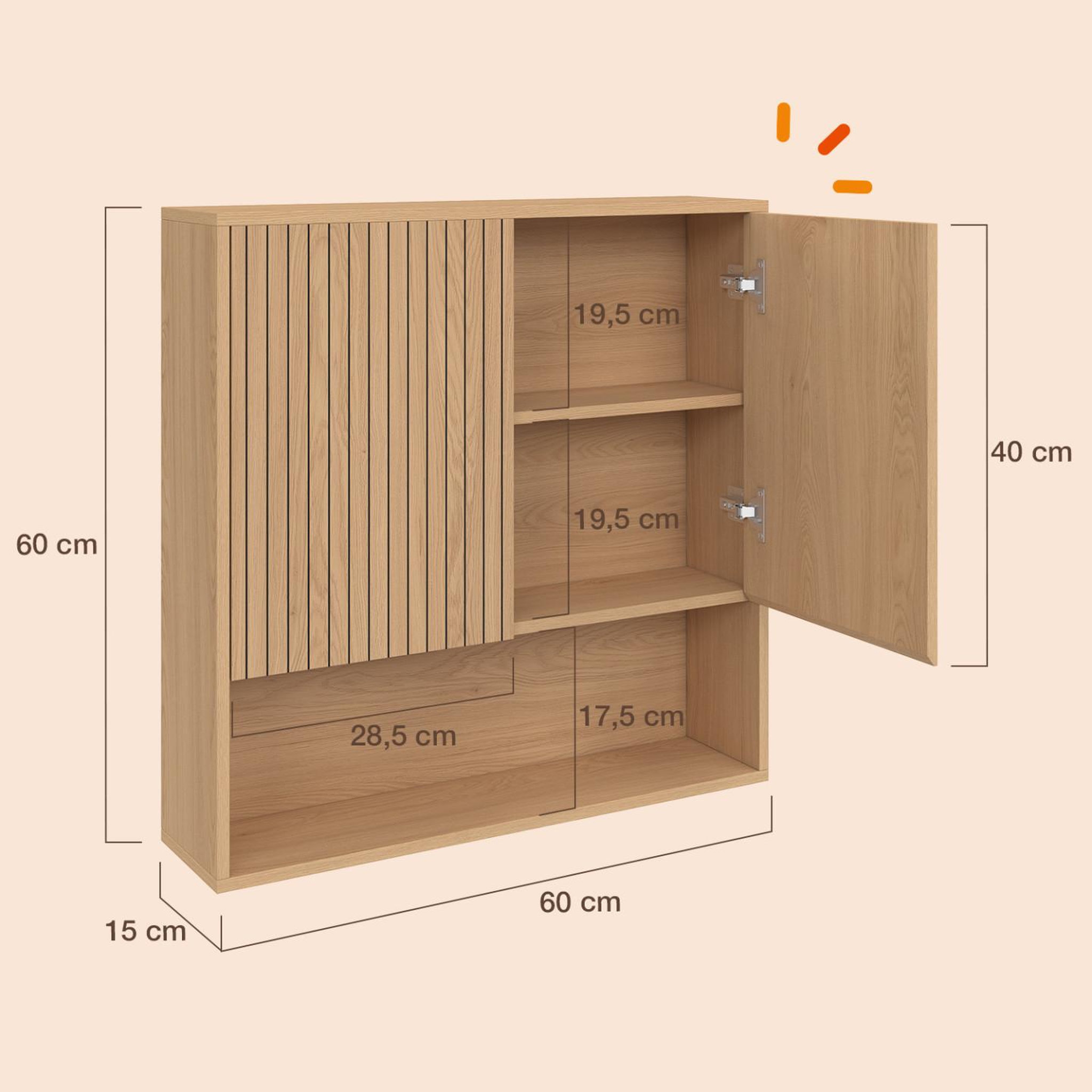 Voir la diapositive 5 : ID MARKET Meuble de rangement suspendu pour salle de bain VICTOR 2 portes et étagère effet lattes