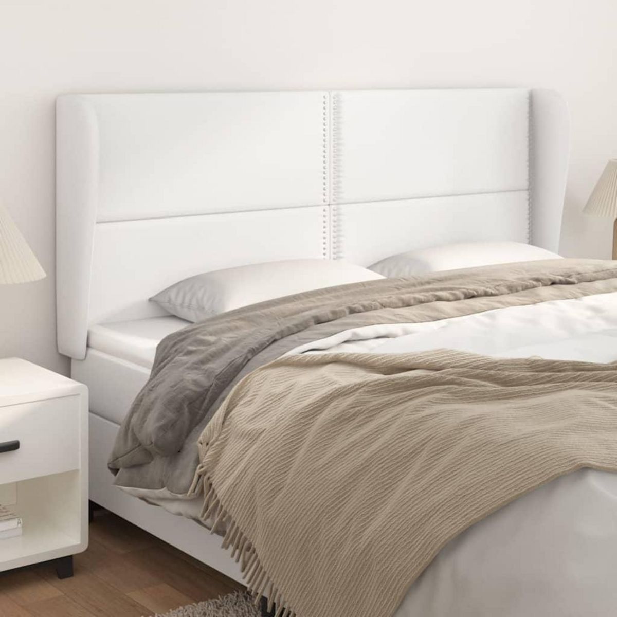 VIDAXL Tete de lit avec oreilles Blanc 163x23x118/128 cm Similicuir
