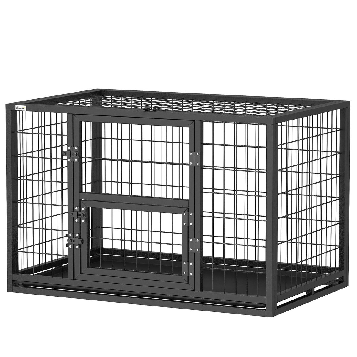 PAWHUT Cage pour chien 94 x 60 x 64 cm toit ouvrant trappes nourrissage porte acier noir