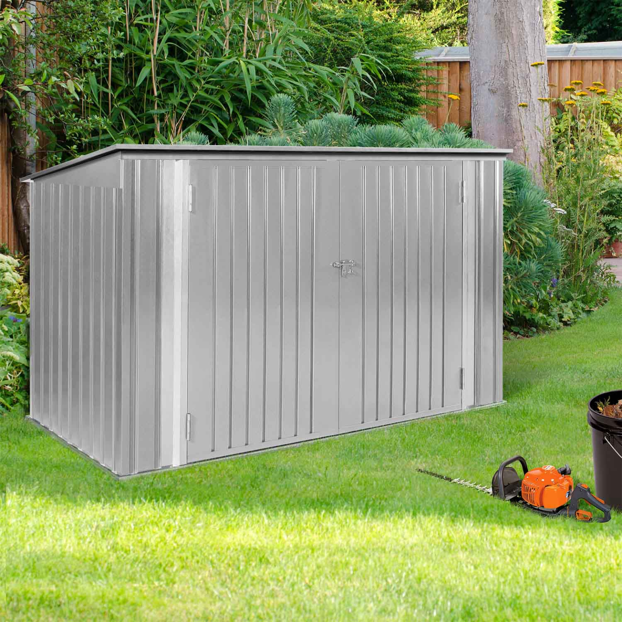 Voir la diapositive 4 : ID MARKET Abri de jardin en métal gris clair verrouillable multi-rangement stockage vélos, outils, poubelles