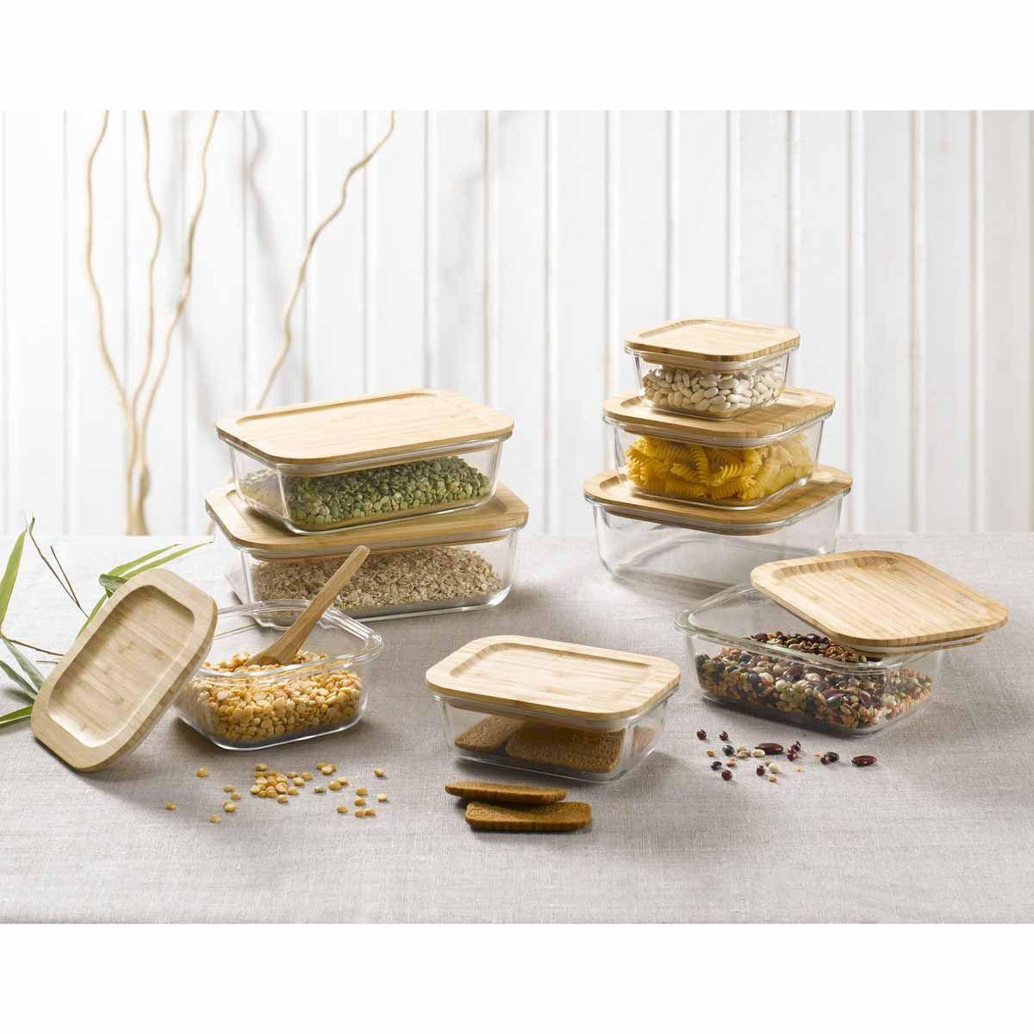 Voir la diapositive 2 : HOMEA Boîte de conservation carrée  bambou  0,52l naturel