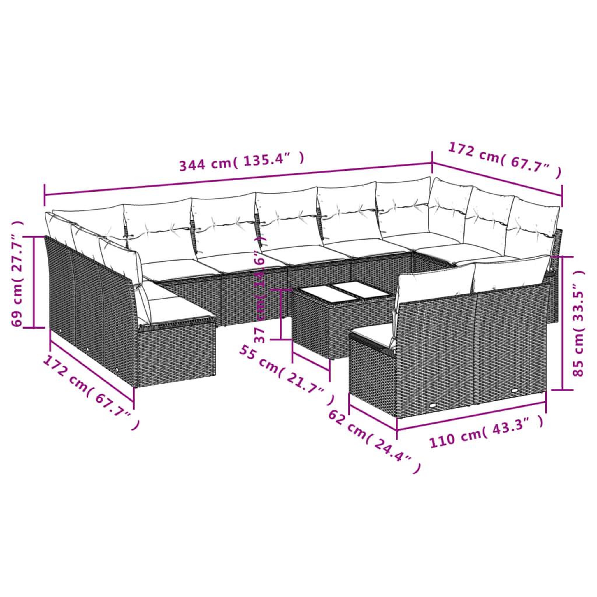 Voir la diapositive 3 : VIDAXL Salon de jardin avec coussins 13 pcs noir resine tressee