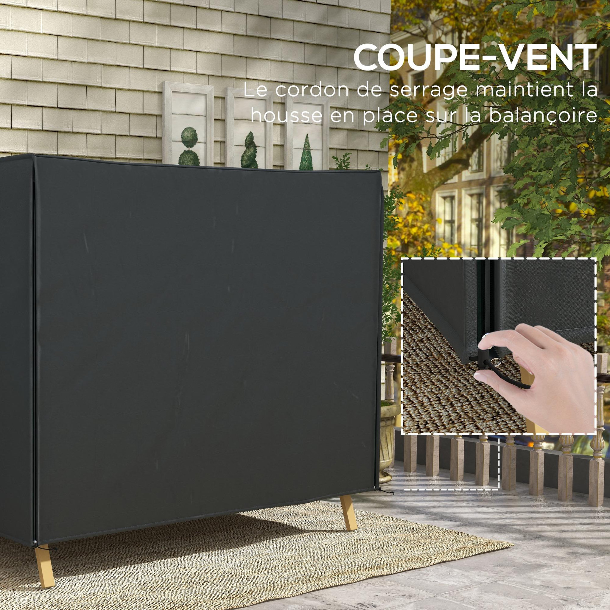 Voir la diapositive 6 : OUTSUNNY Housse de protection balancelle de jardin 3 places - imperméable, anti-uv, zip - dim. 2,20l x 1,25l x 1,72h m - noir